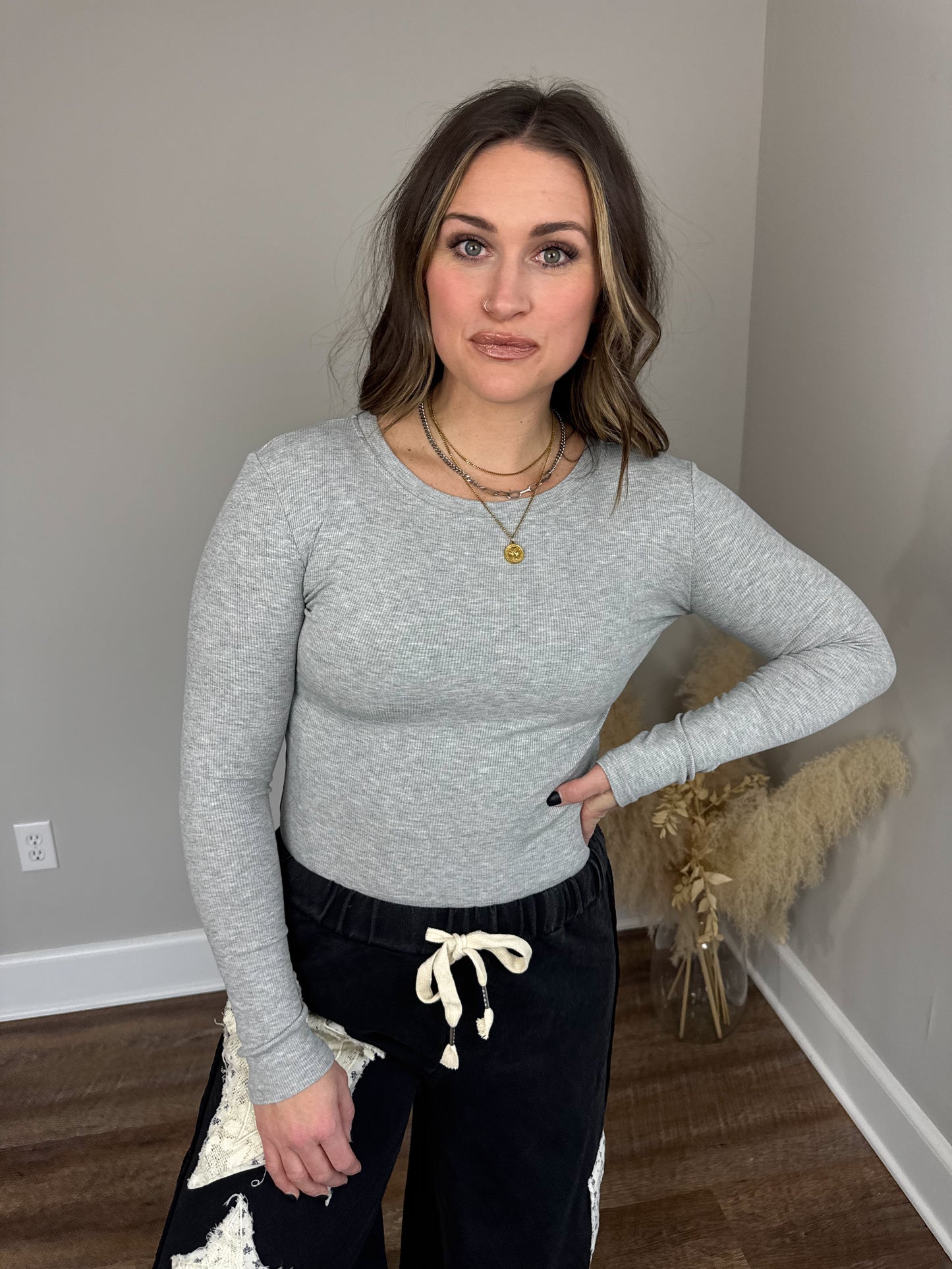 Clark Ribbed Top | Grey