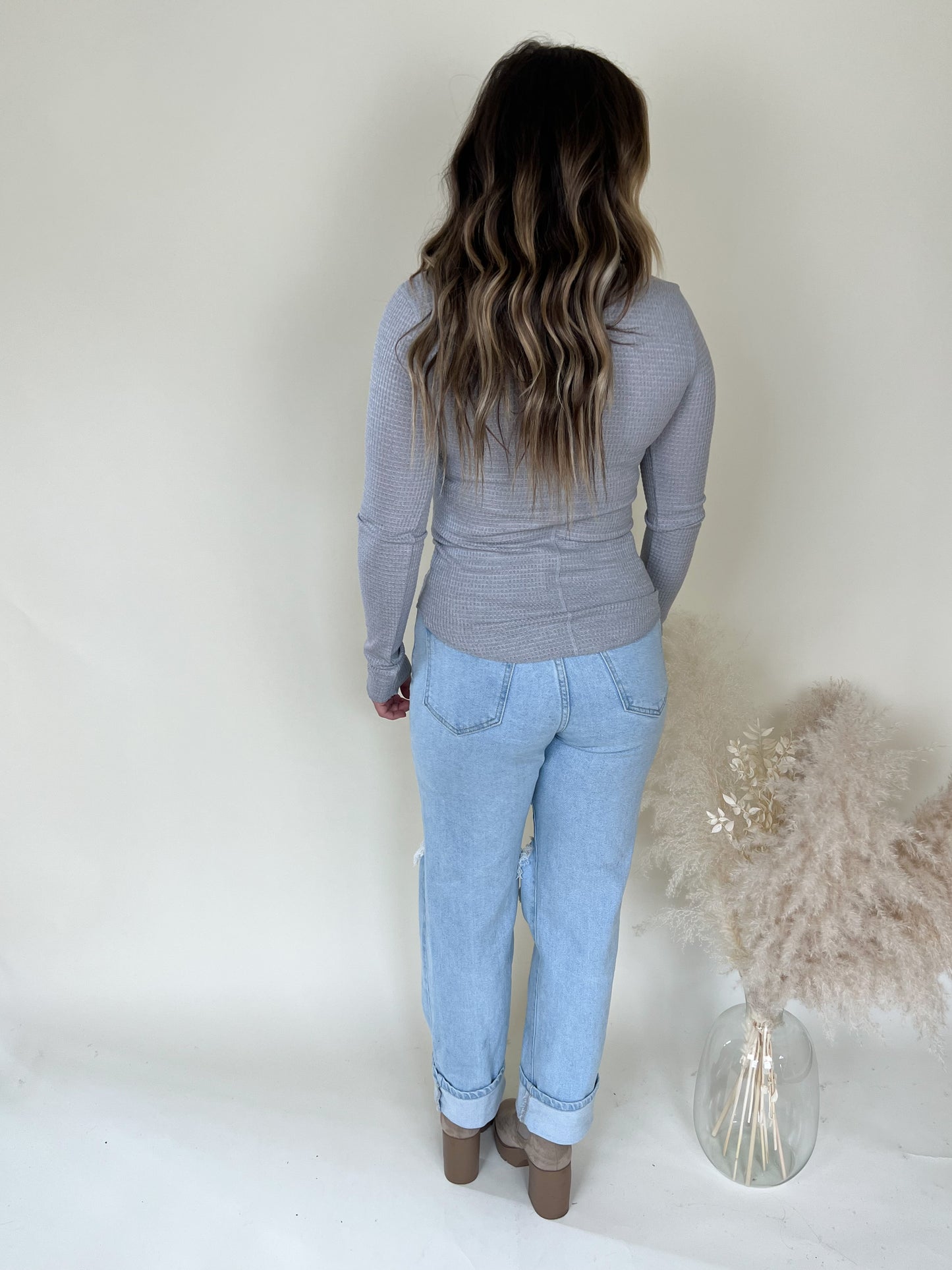 Best Life Waffle Knit Top | Grey