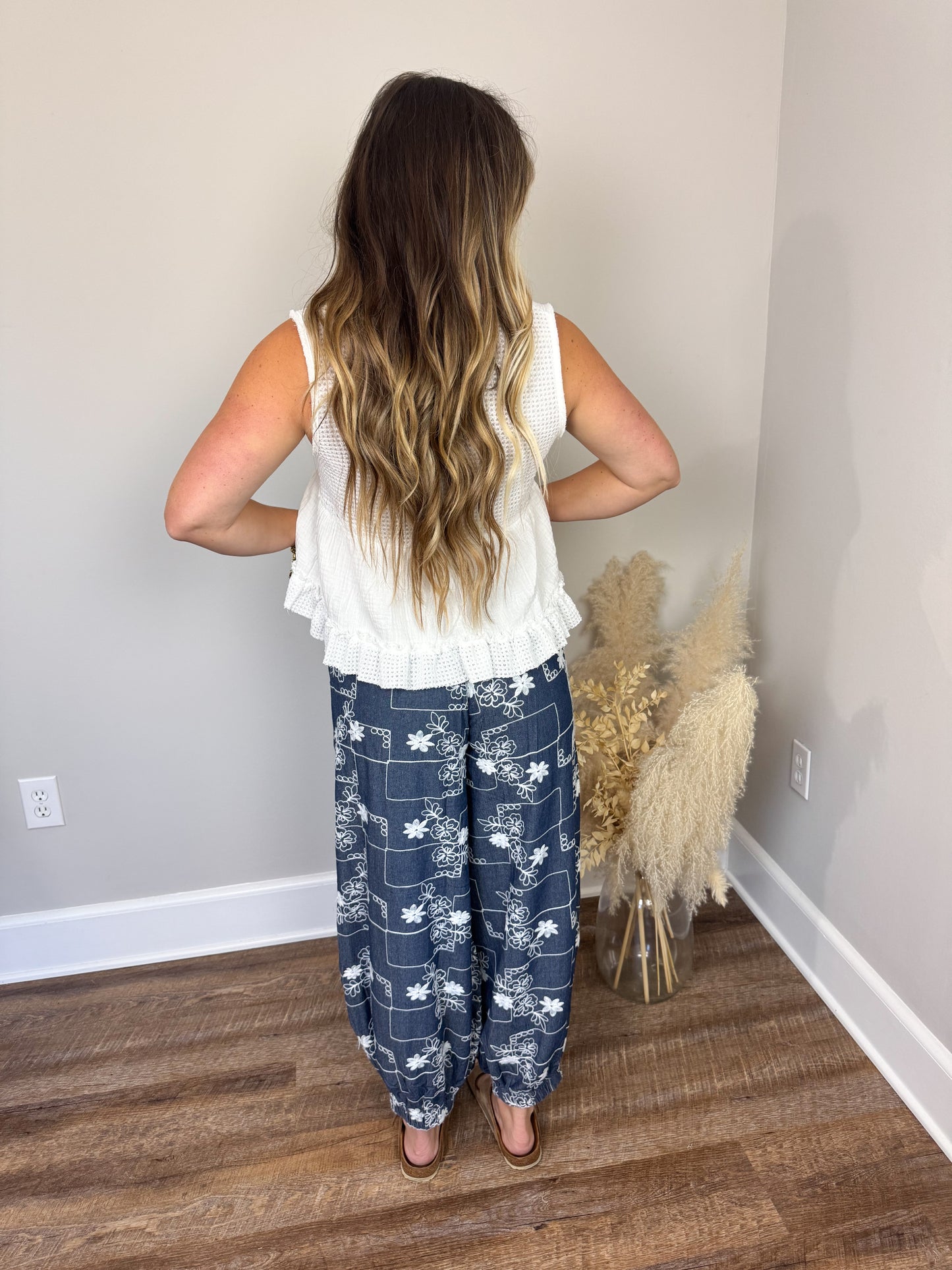 Moonstone Embroidered Joggers | Denim