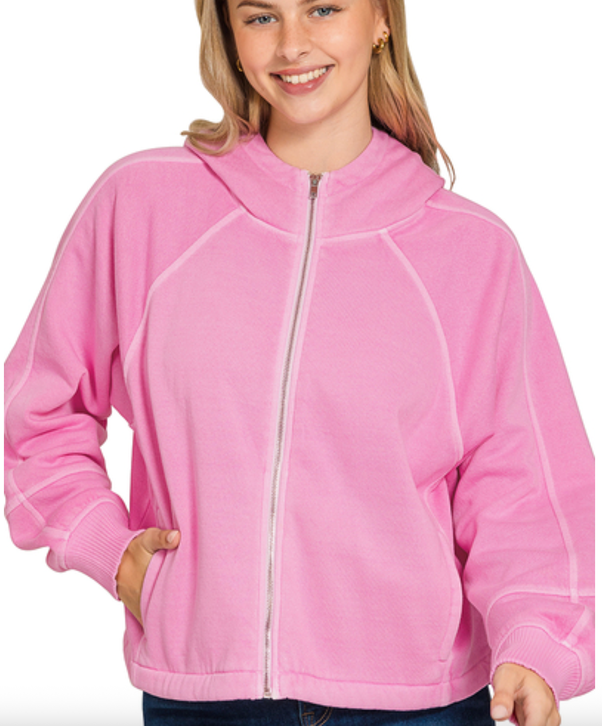 Fleece Zip Up Hoodie | Pink