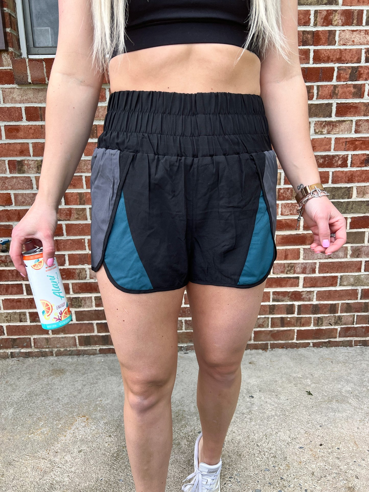 Every Day Workout Shorts | Black/Teal FINAL SALE