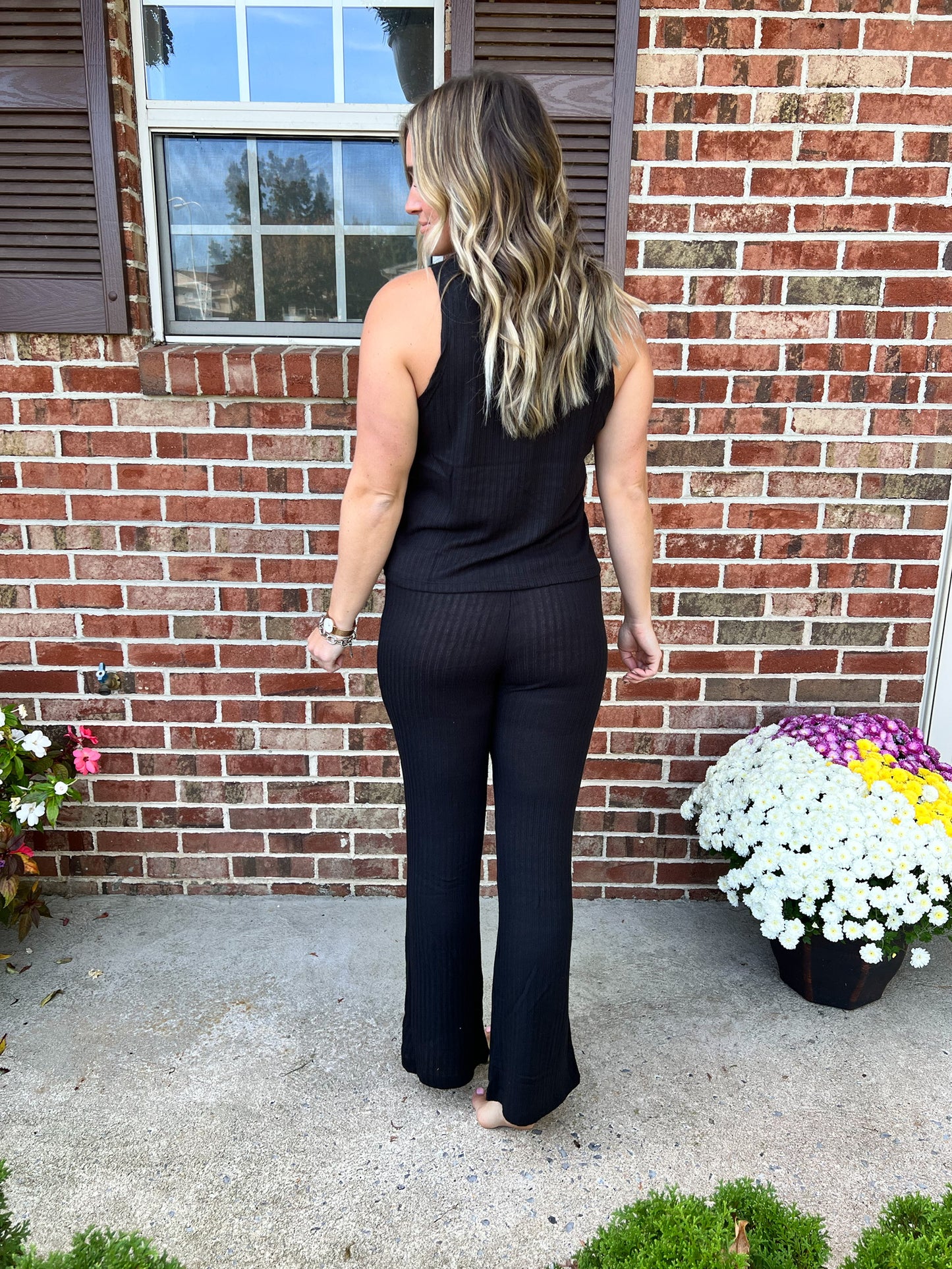 Emma Ribbed Lounge Top | Black