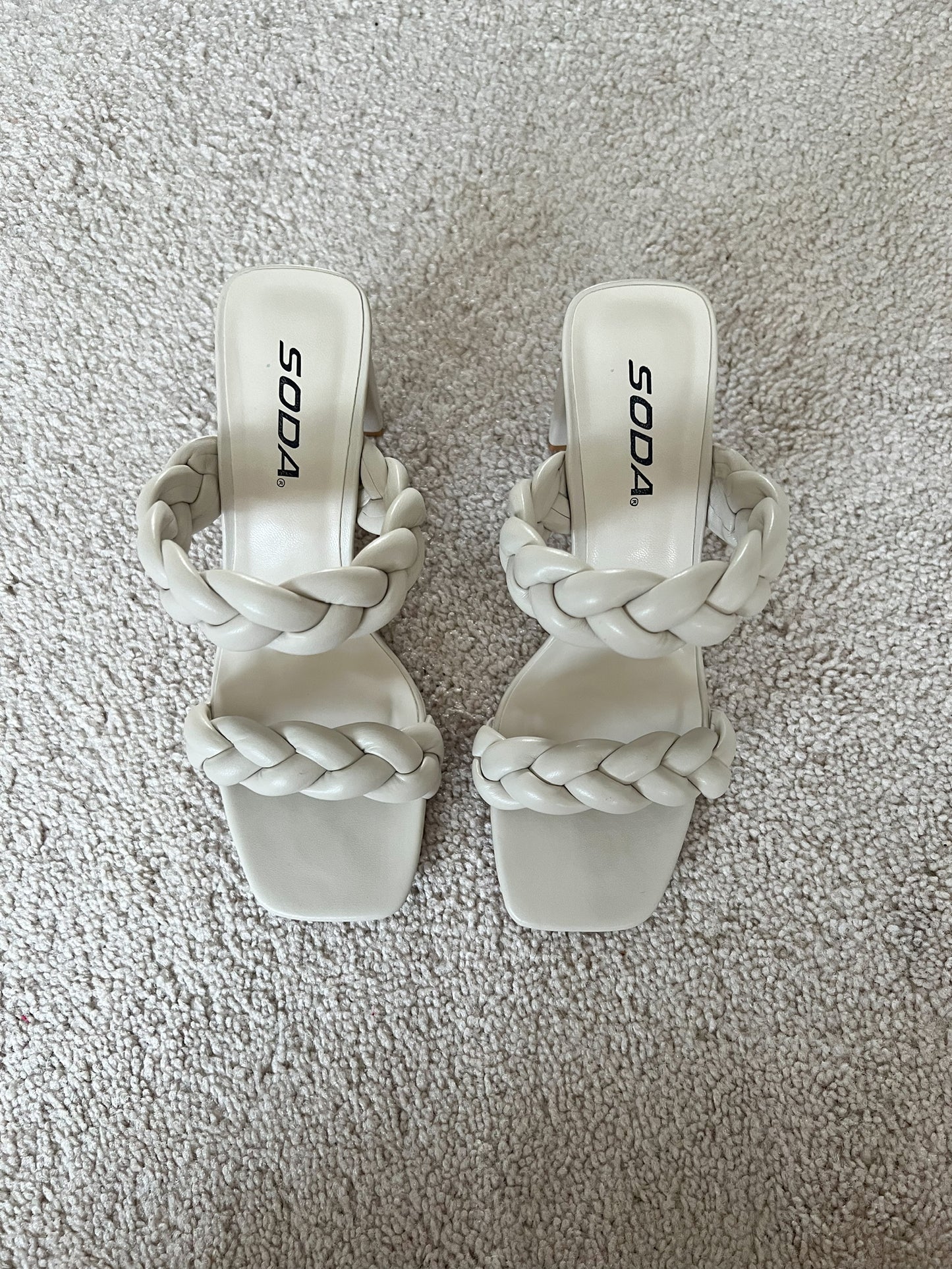 white braided heels