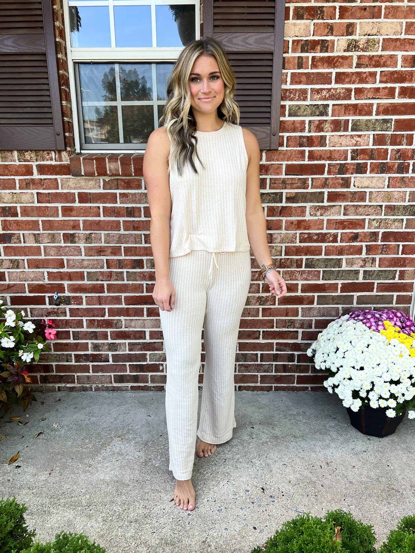 Emma Ribbed Lounge Pants | Beige
