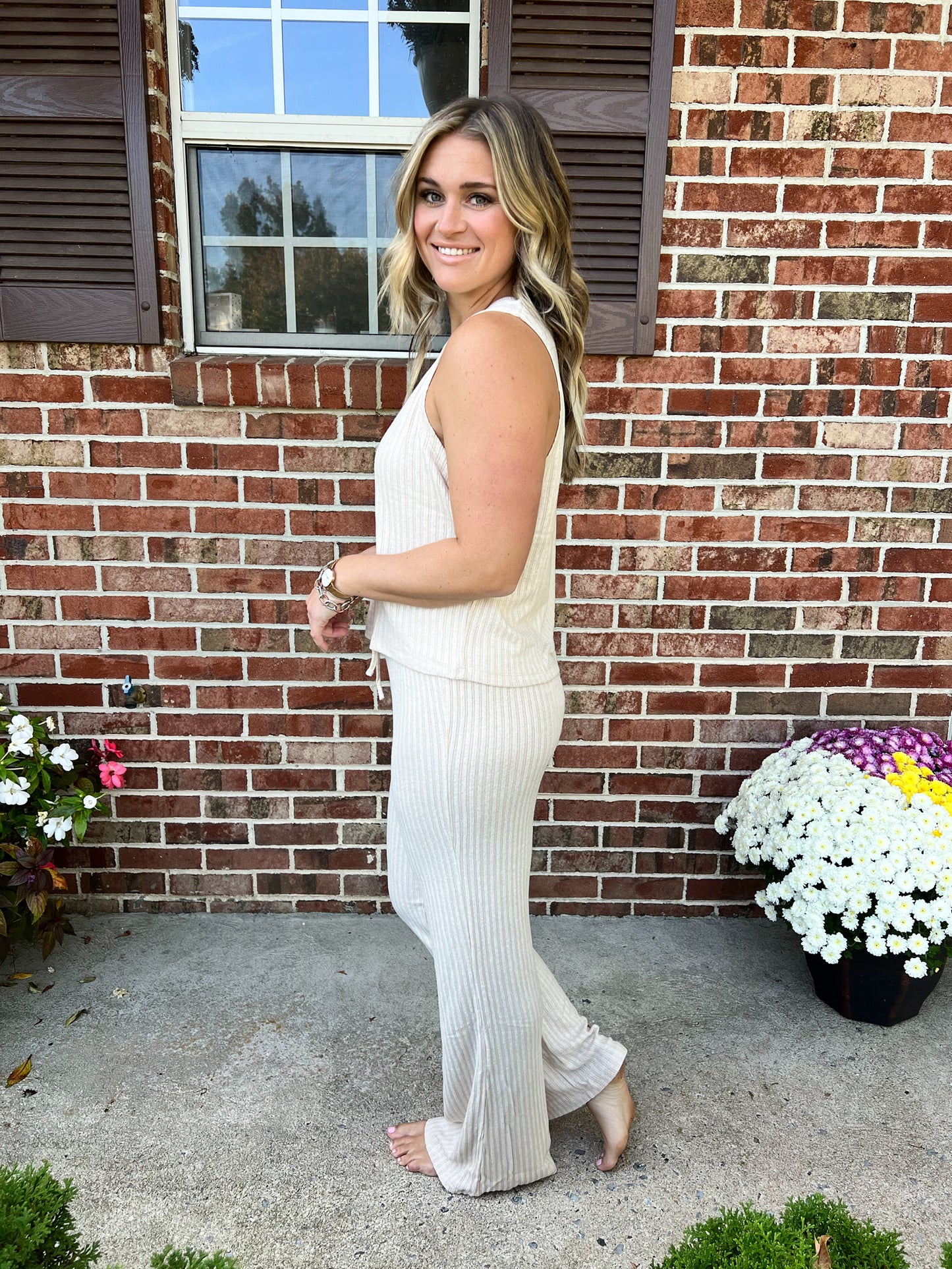 Emma Ribbed Lounge Pants | Beige