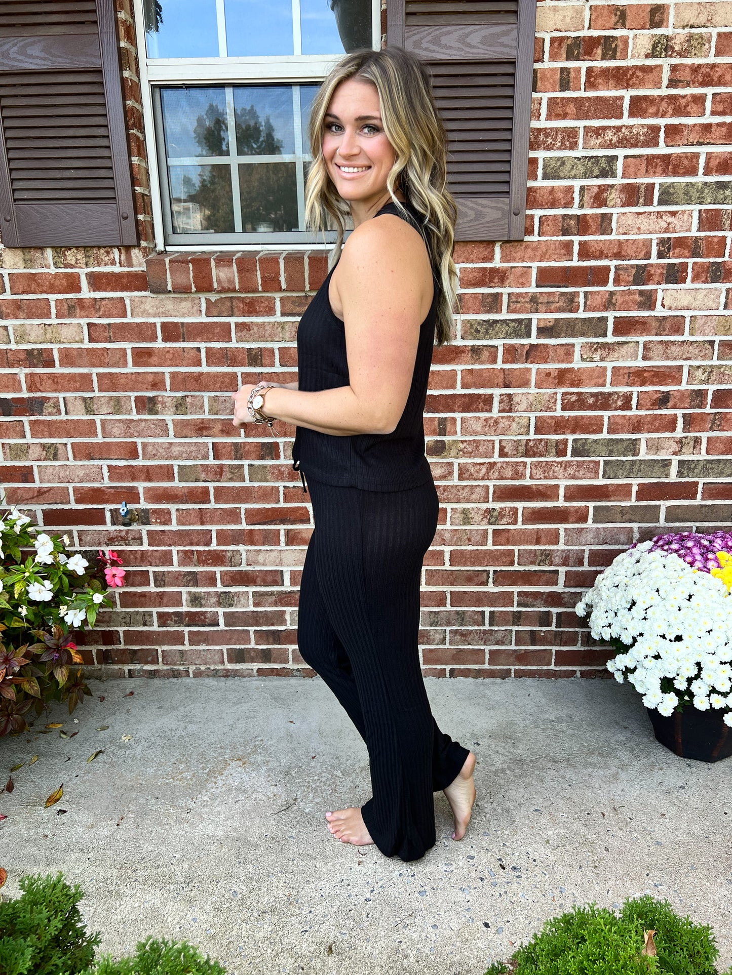 Emma Ribbed Lounge Top | Black