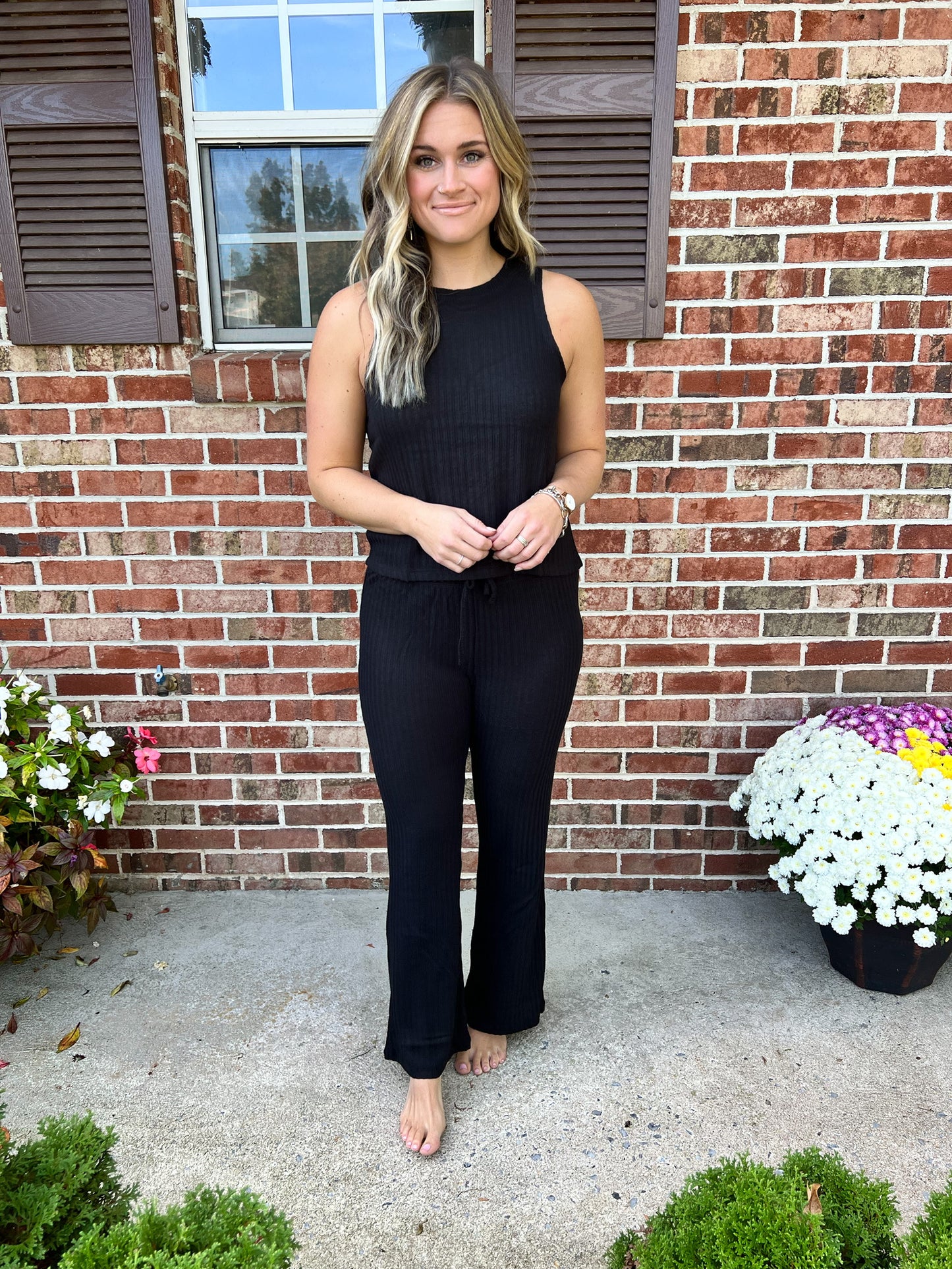 Emma Ribbed Lounge Top | Black