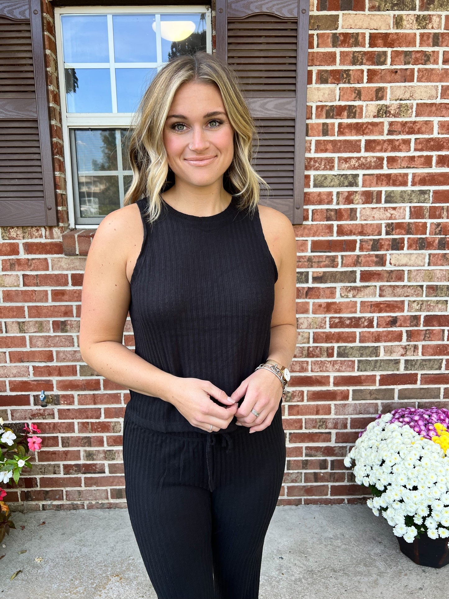 Emma Ribbed Lounge Top | Black