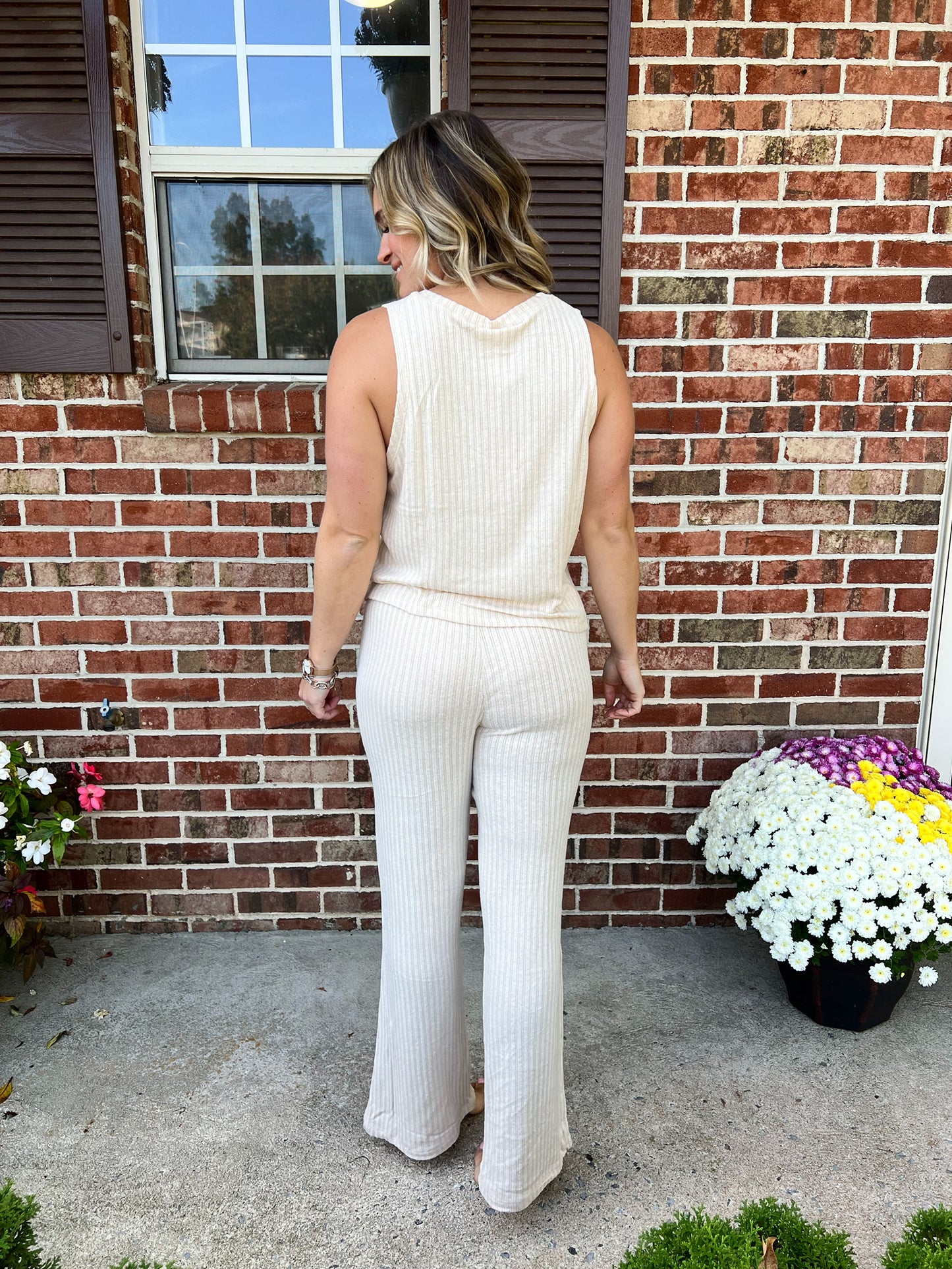 Emma Ribbed Lounge Pants | Beige