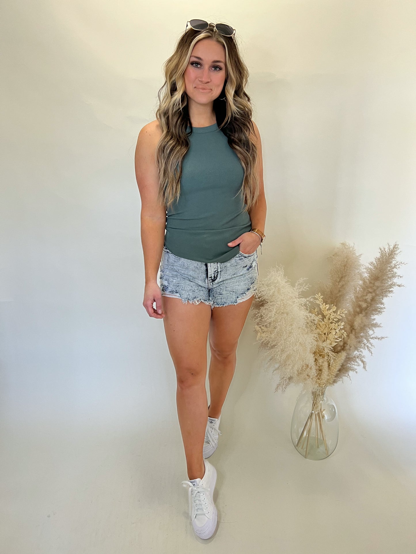 Nikki Ribbed Tank | Green