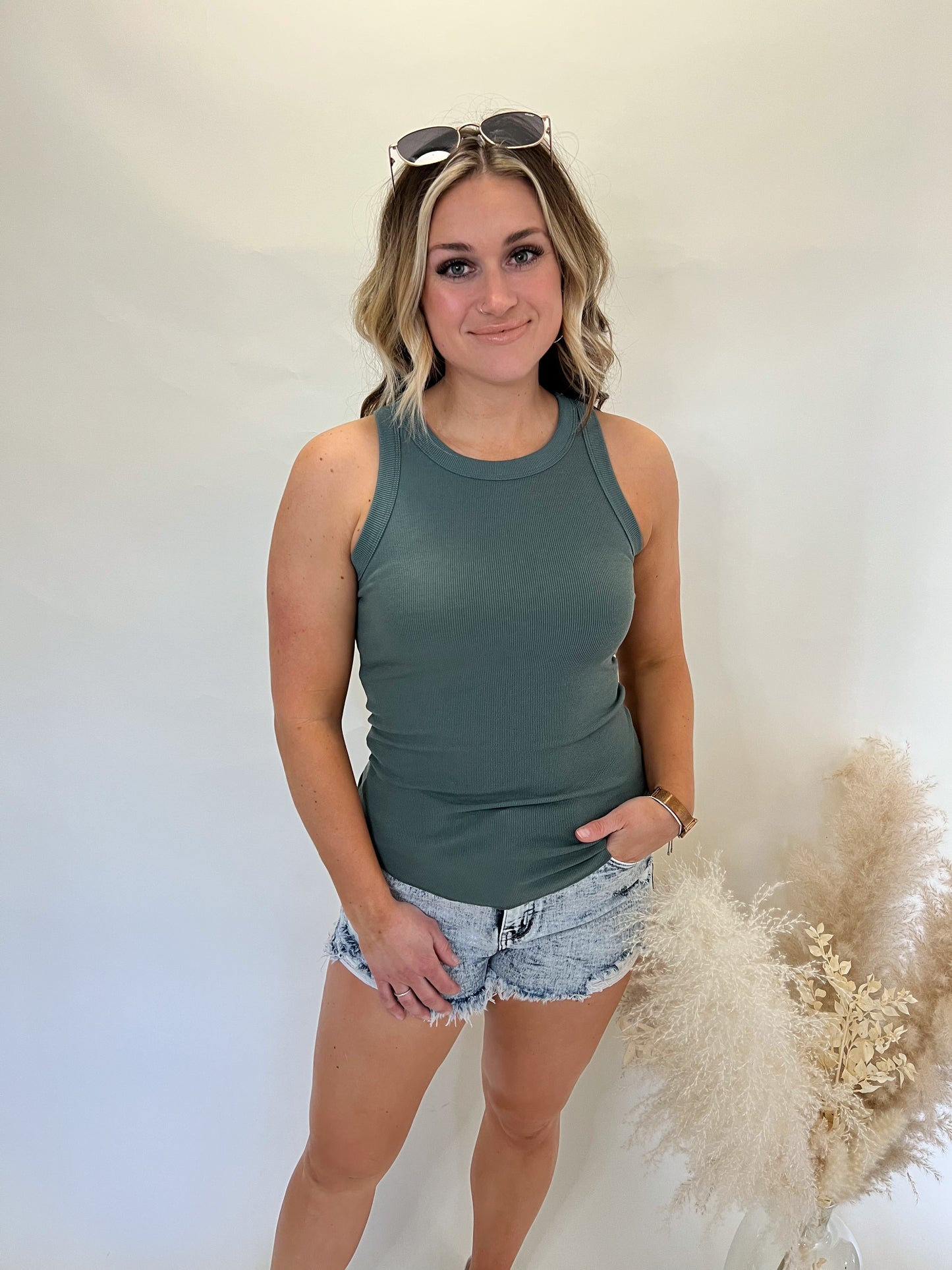 Nikki Ribbed Tank | Green
