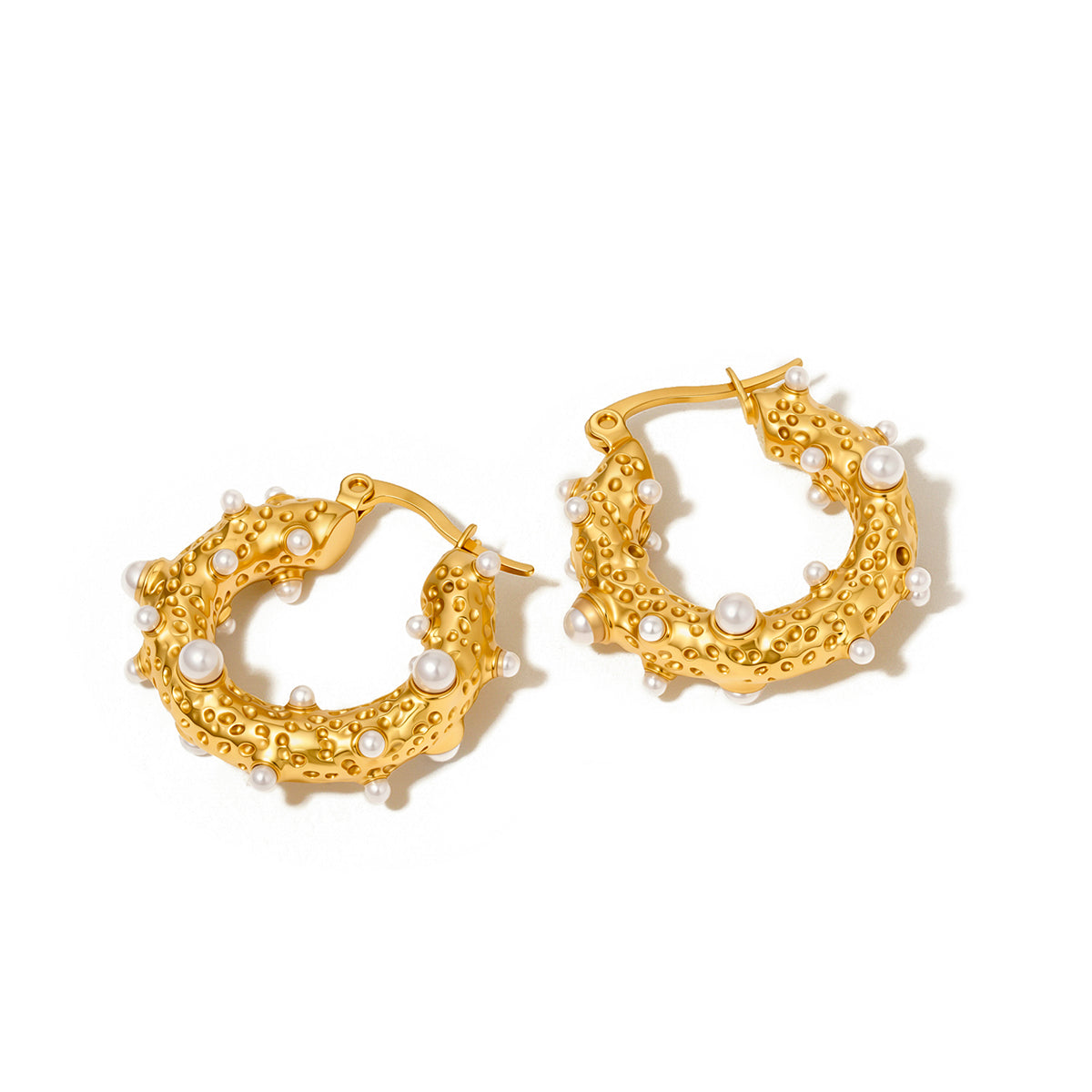 Textured Pearl Huggie Hoops - WATERPROOF-Earrings-Pretty Simple