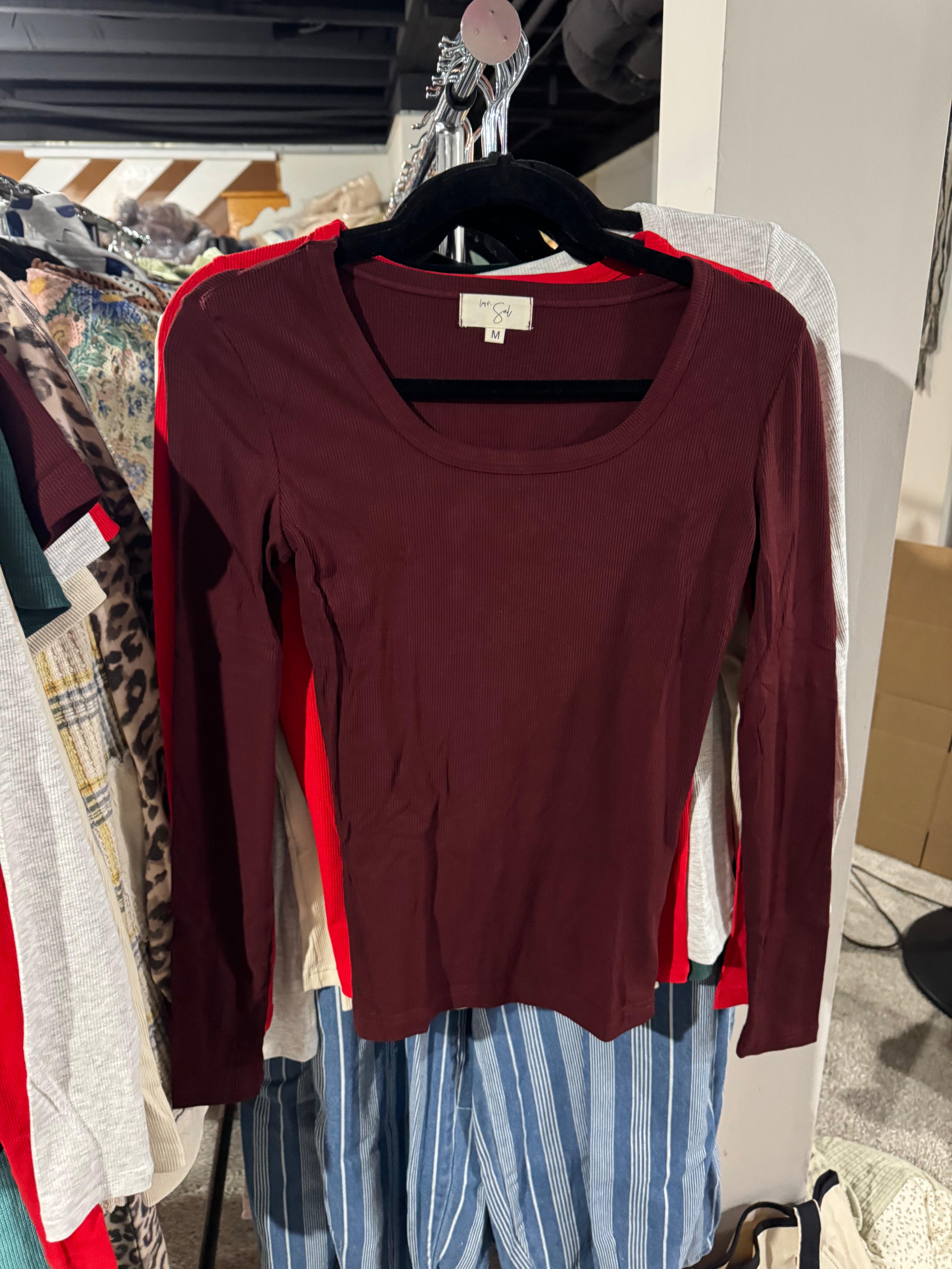 Clark Scoop Neck Long Sleeve | Dark Burgundy