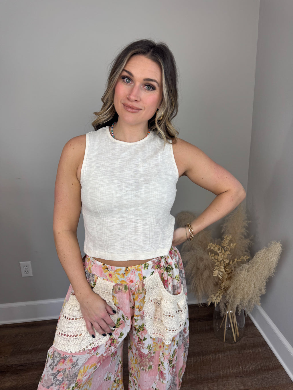 Rosewater Ribbed Tank | Cream