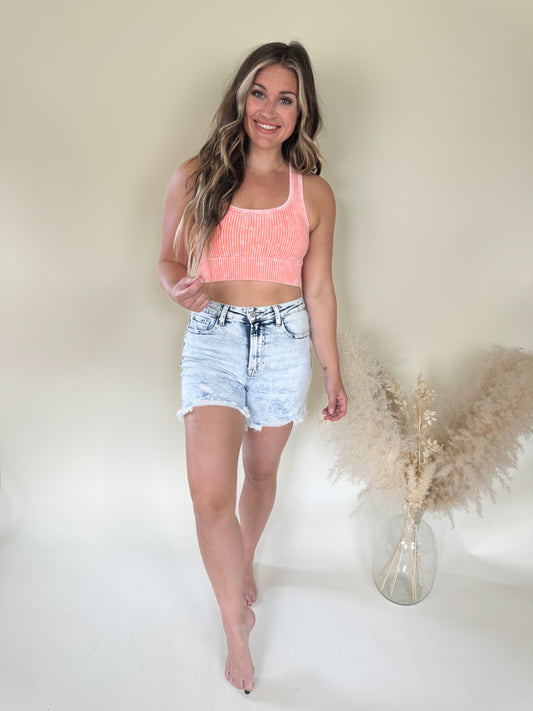 Lazy Days Washed Bra Top | Coral
