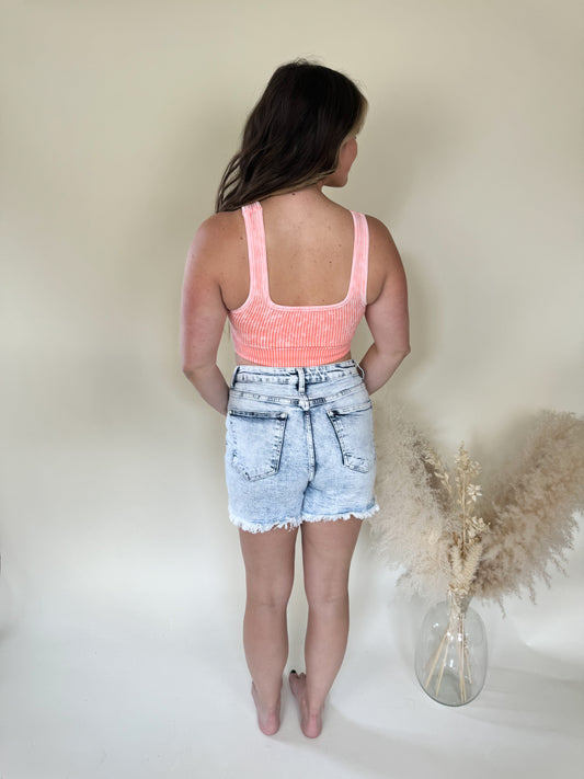 Lazy Days Washed Bra Top | Coral