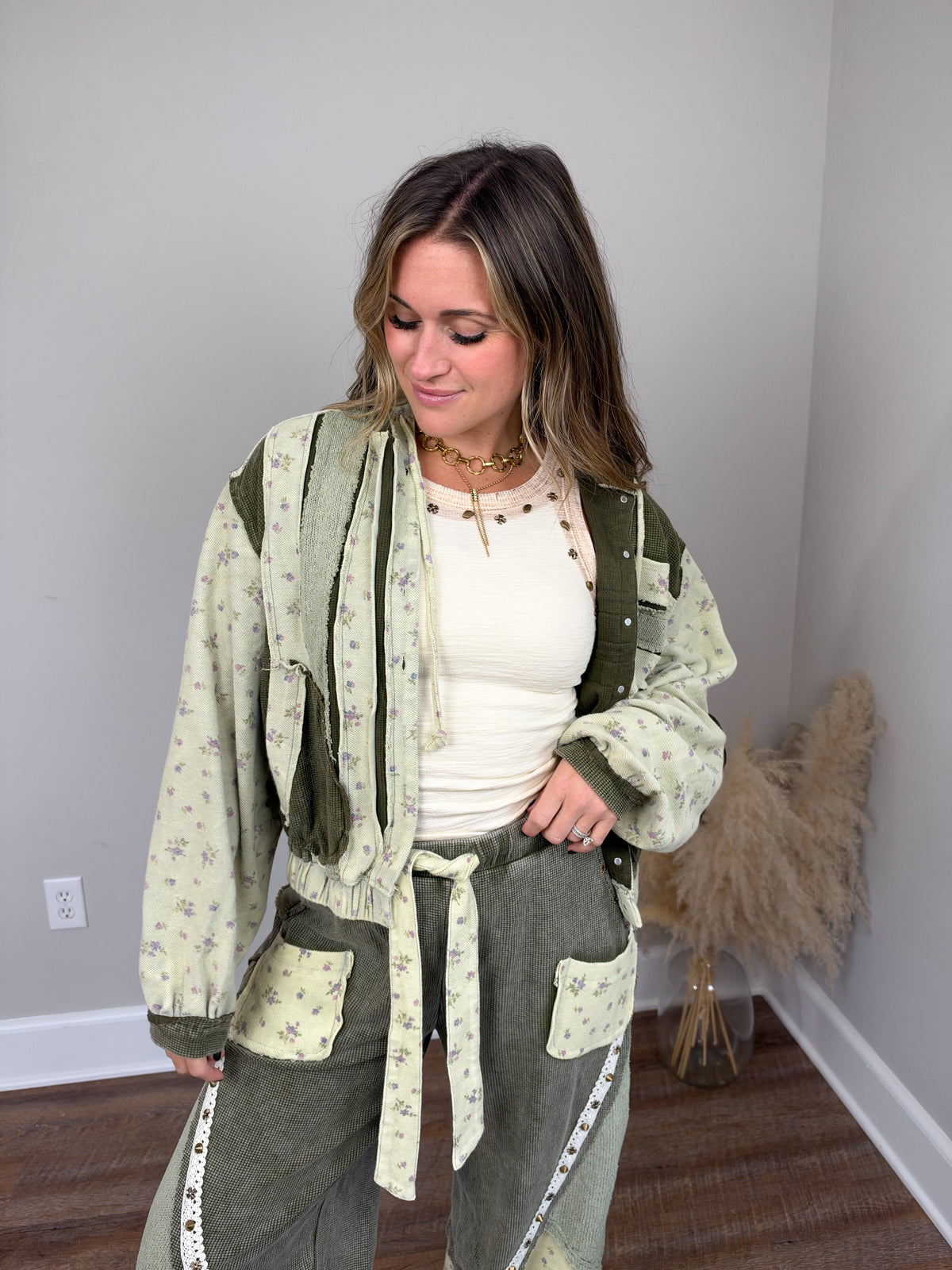 Wren Patchwork Hoodie Jacket | Olive