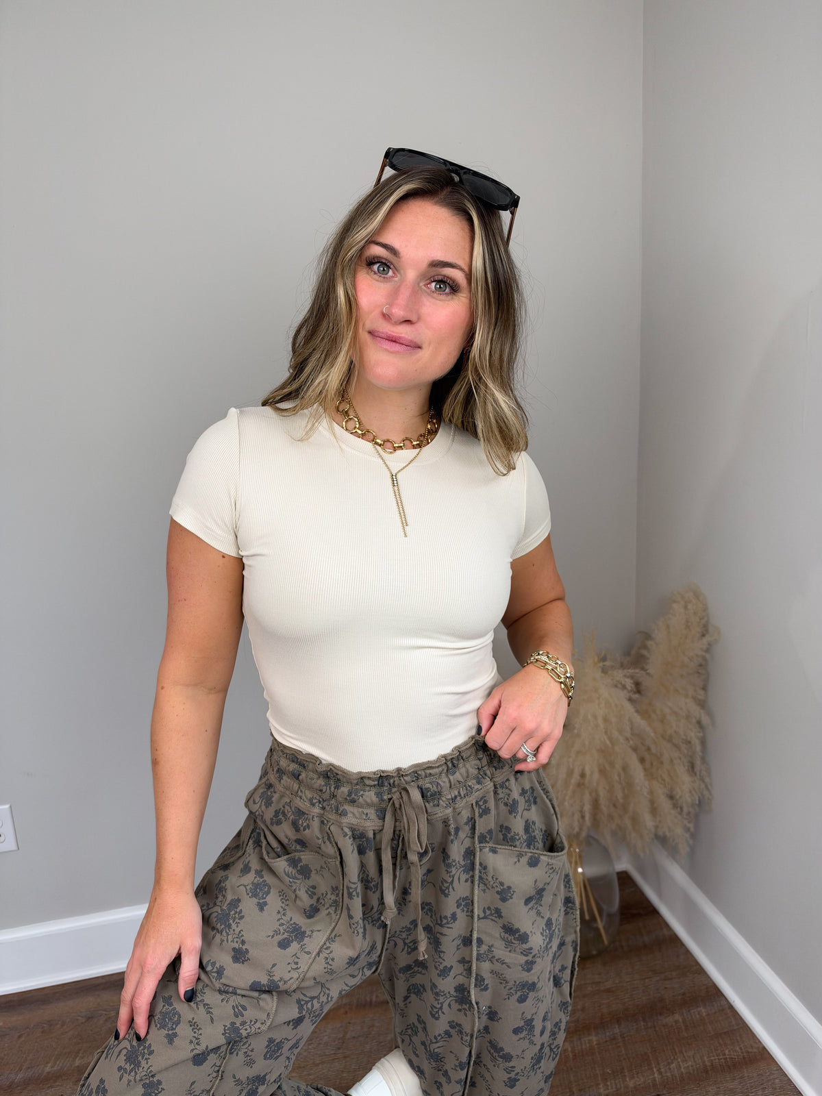 Clark High Neck Short Sleeve Top | Buttercream