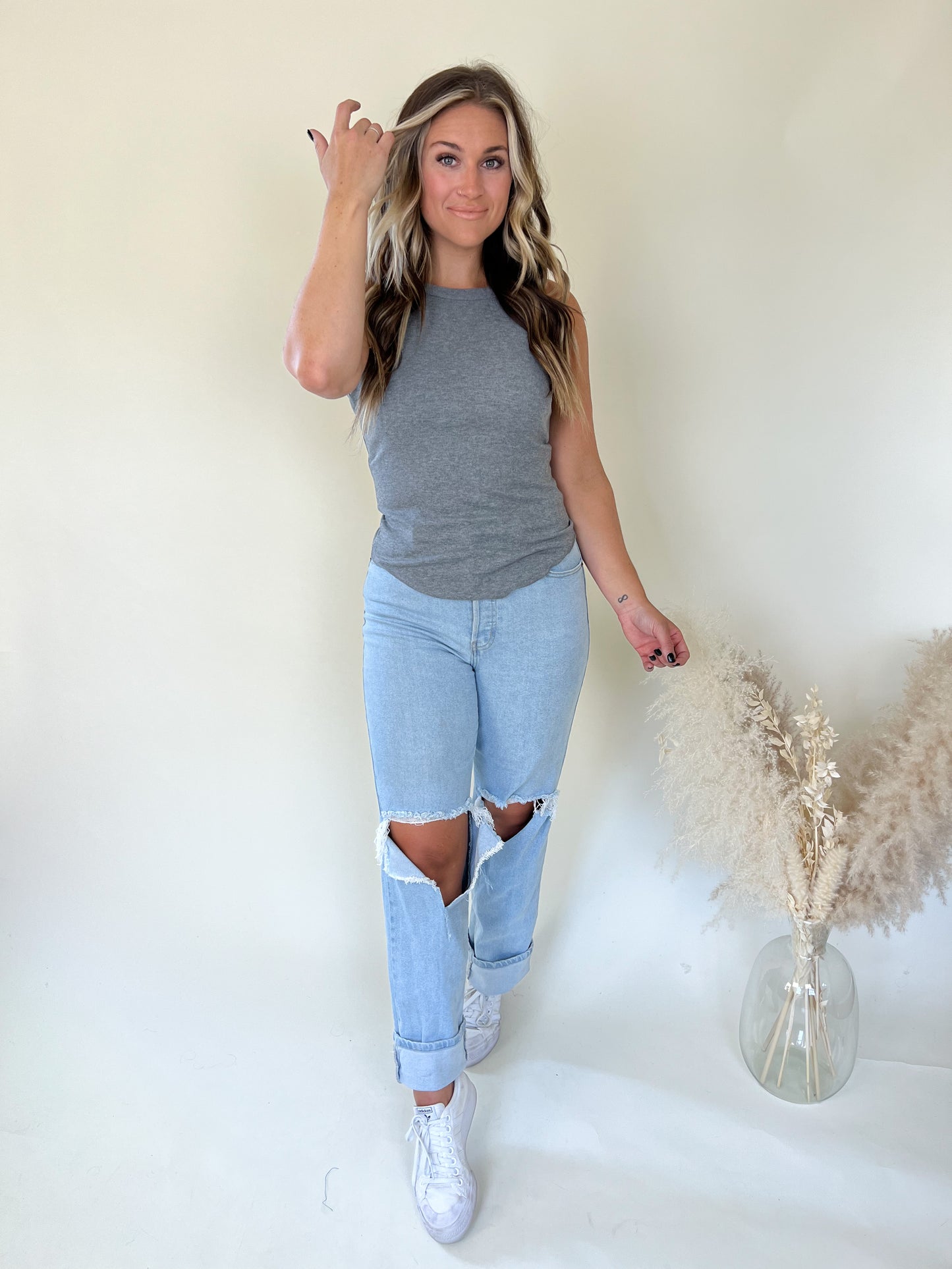 Nikki Ribbed Tank | Grey