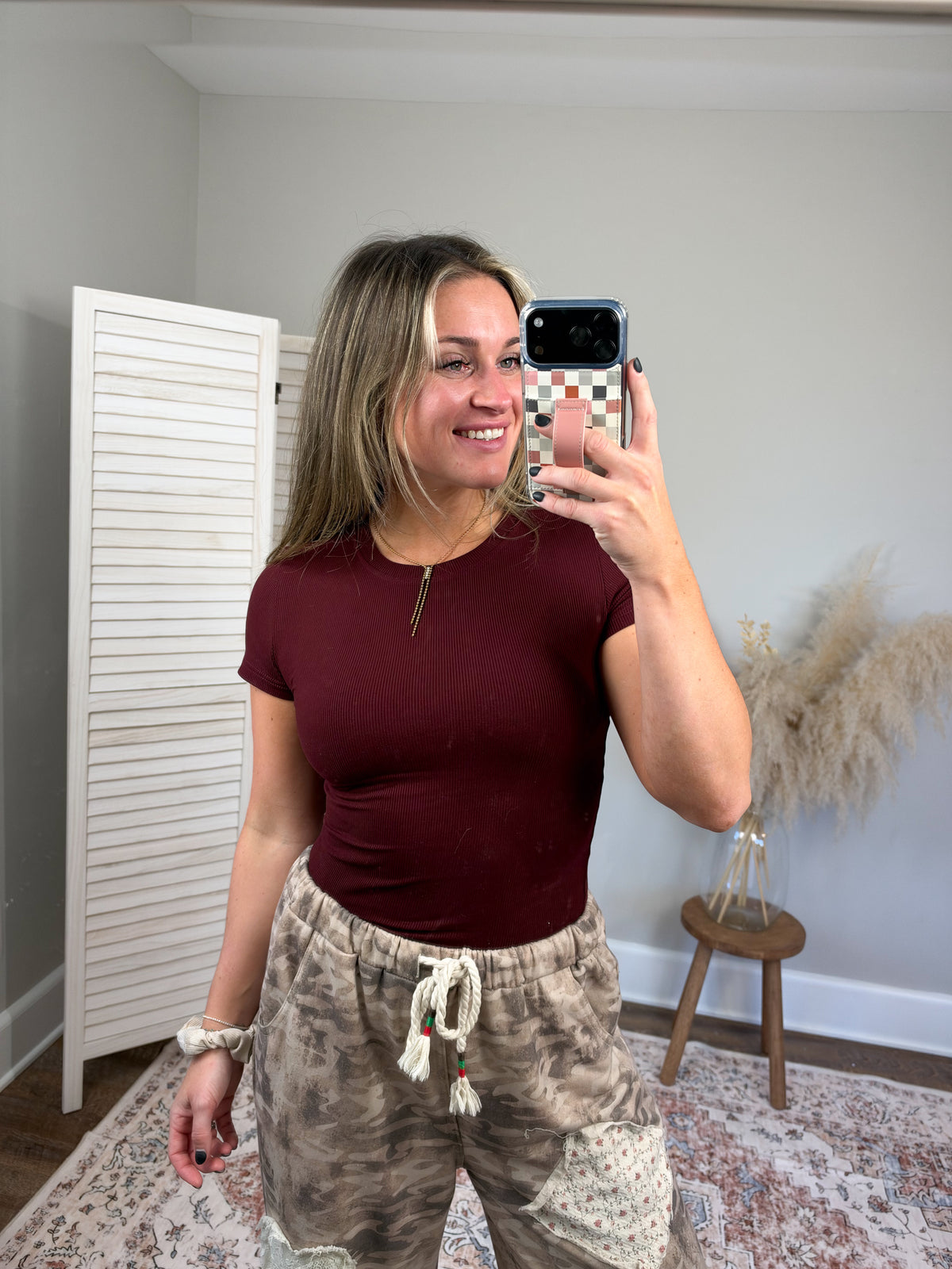 Clark High Neck Short Sleeve Top | Dark Burgundy