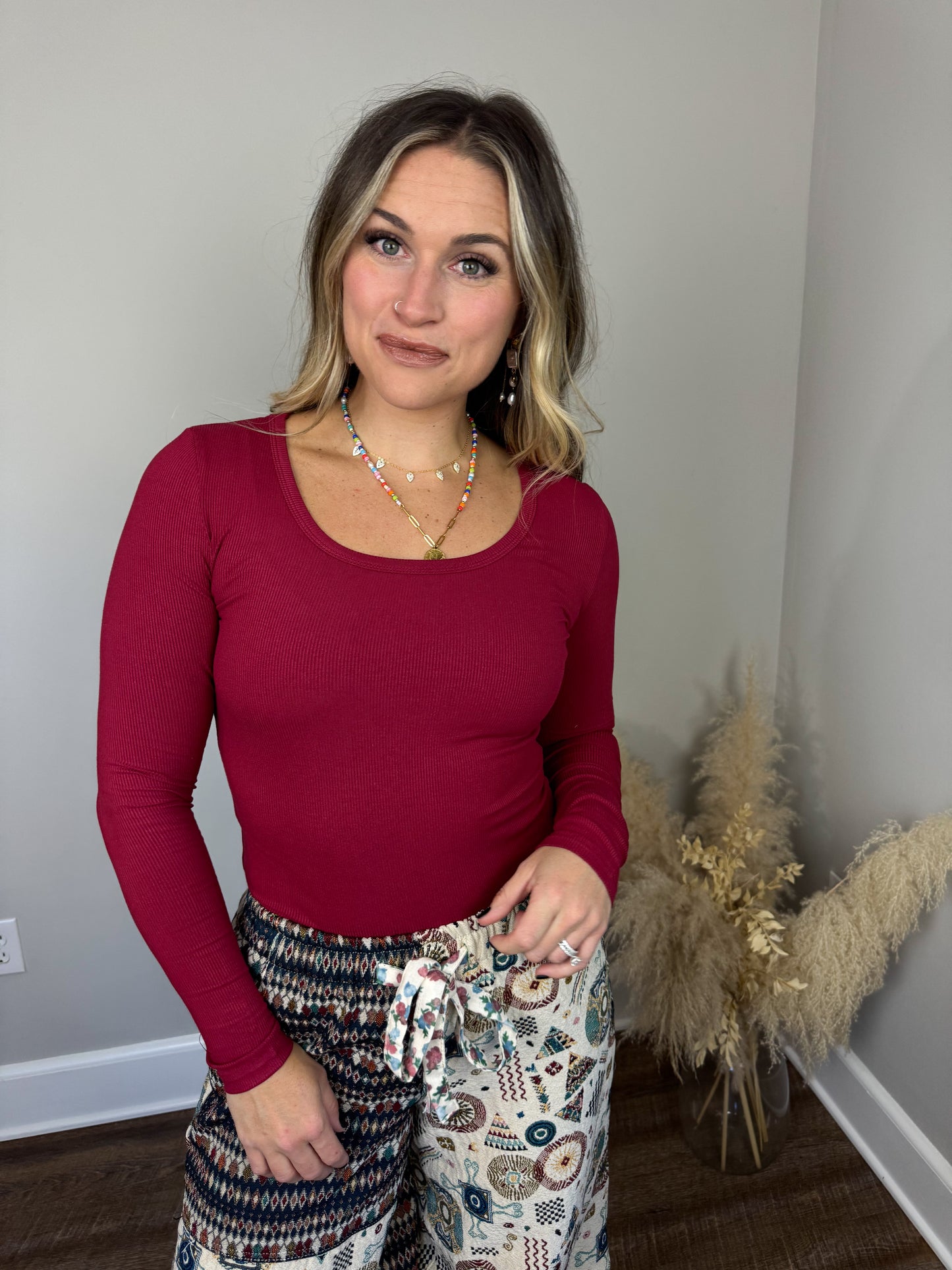 Clark Scoop Neck Long Sleeve | Burgundy