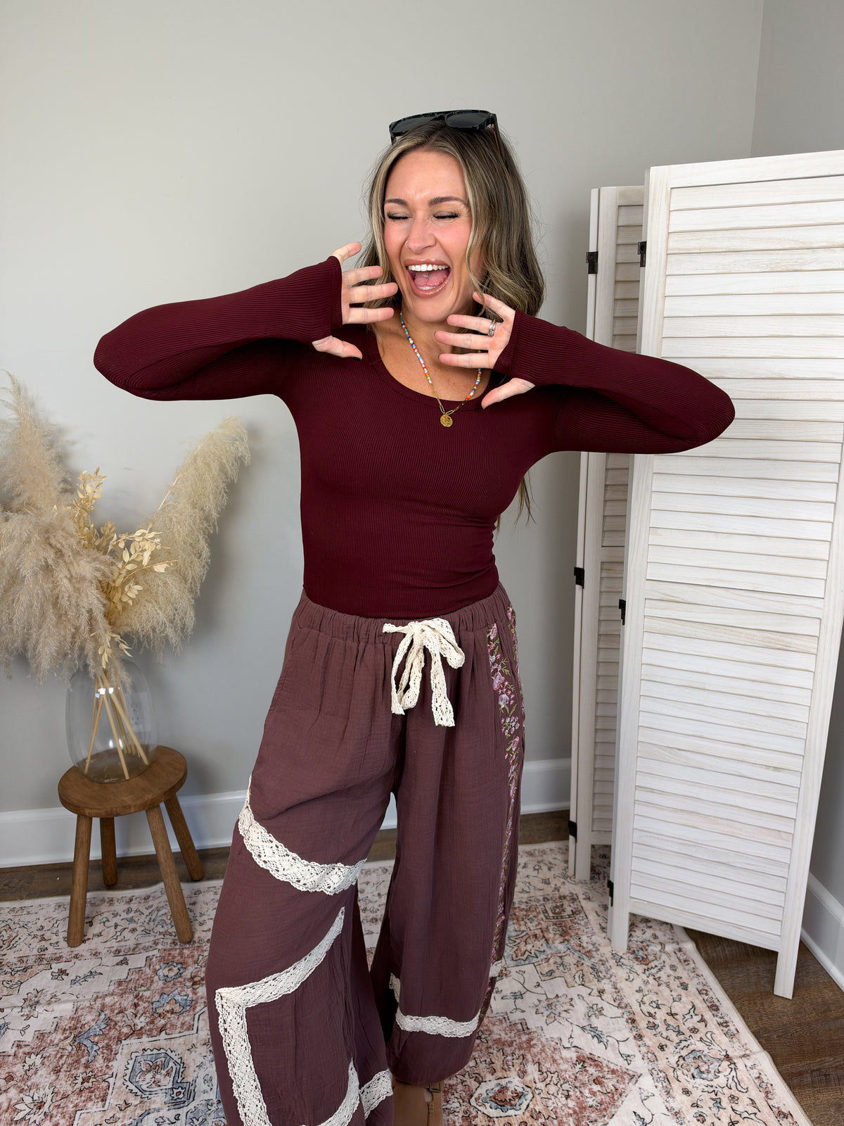 Clark Scoop Neck Long Sleeve | Dark Burgundy