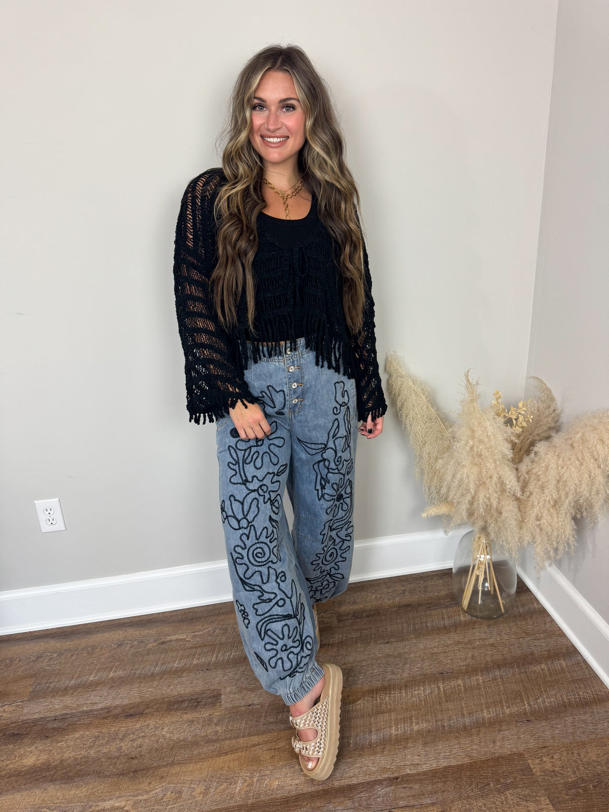 Malone Embroidered Pants | Denim