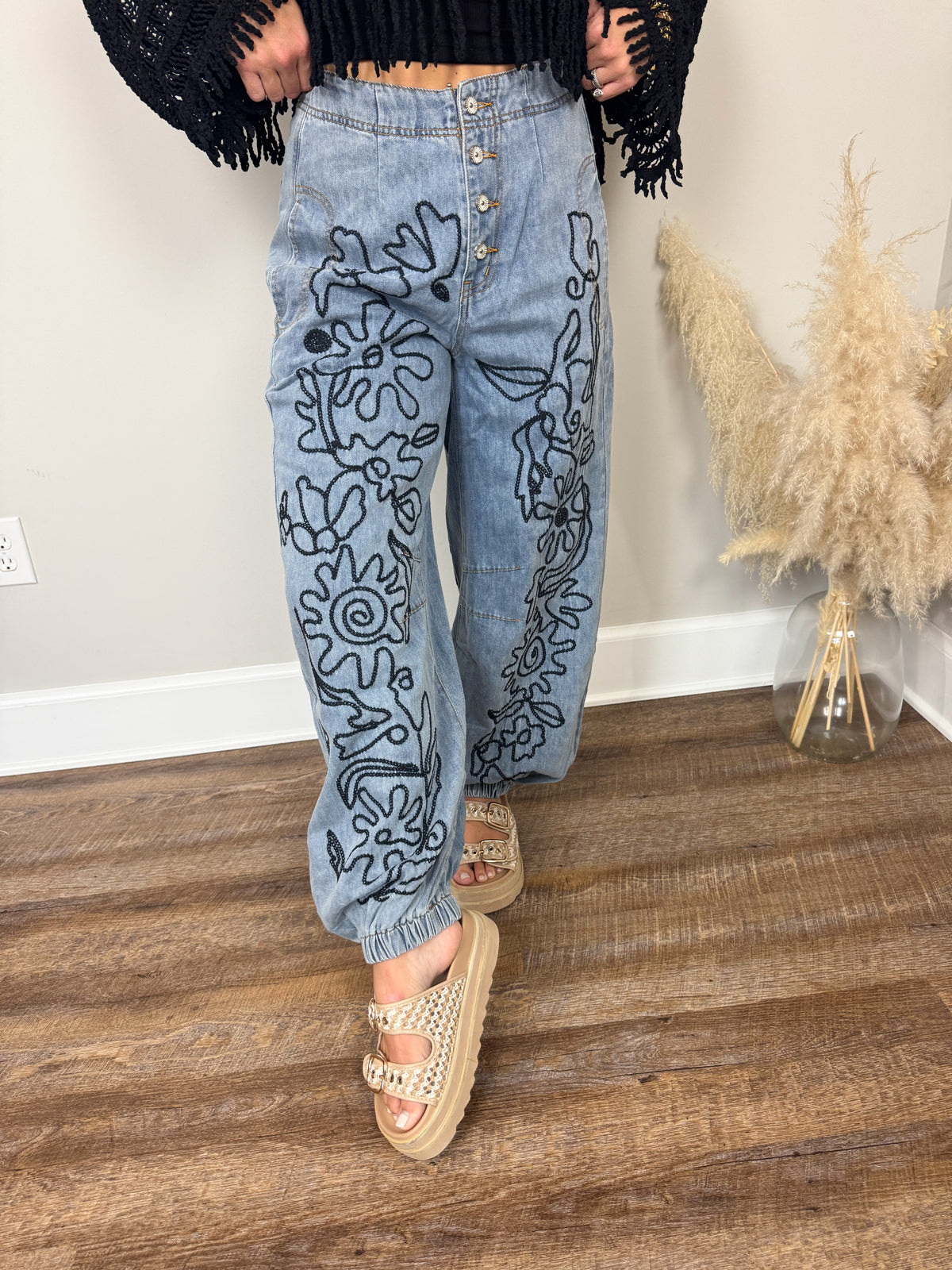 Malone Embroidered Pants | Denim