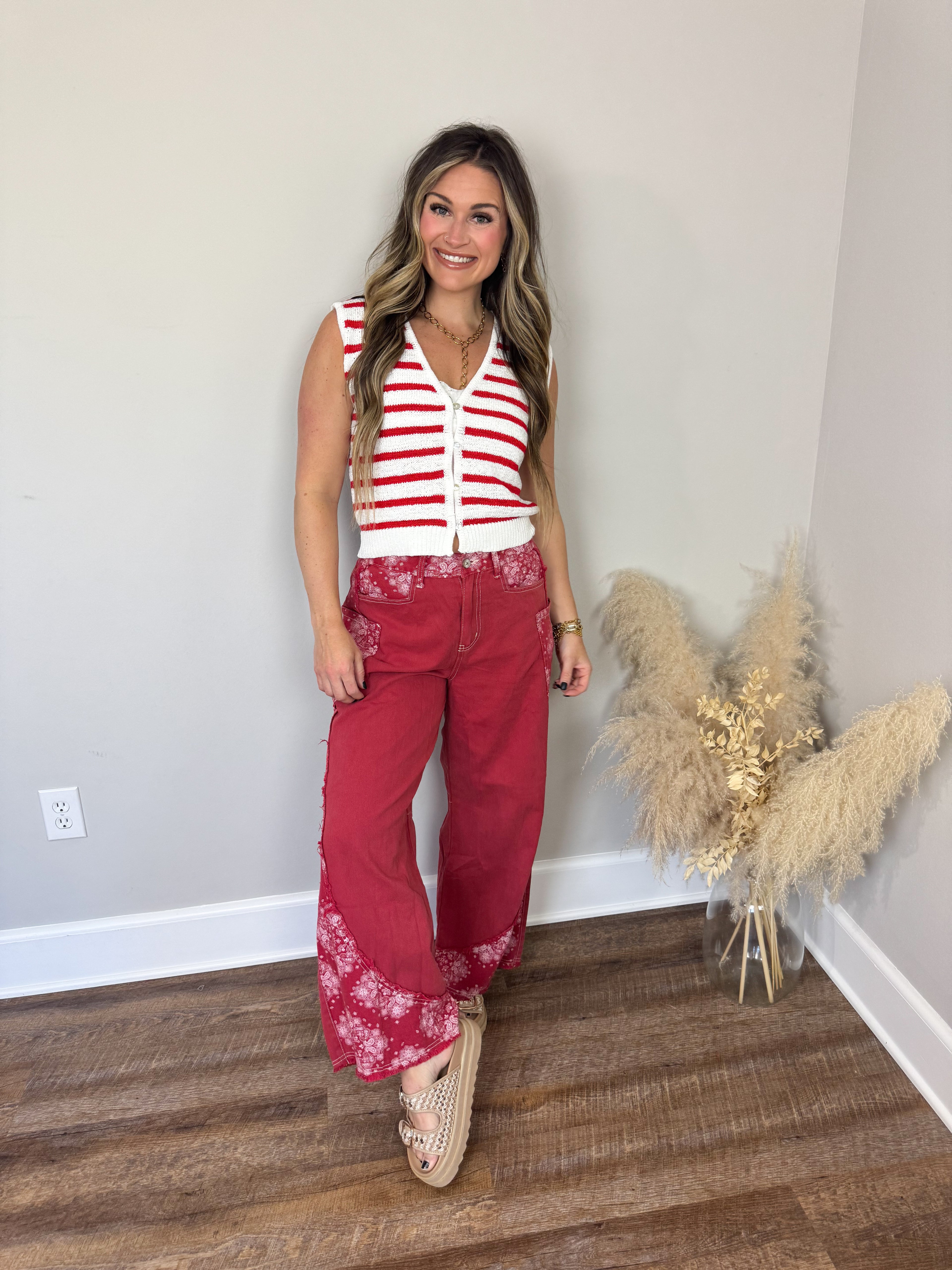 Hayley Striped Vest | Red