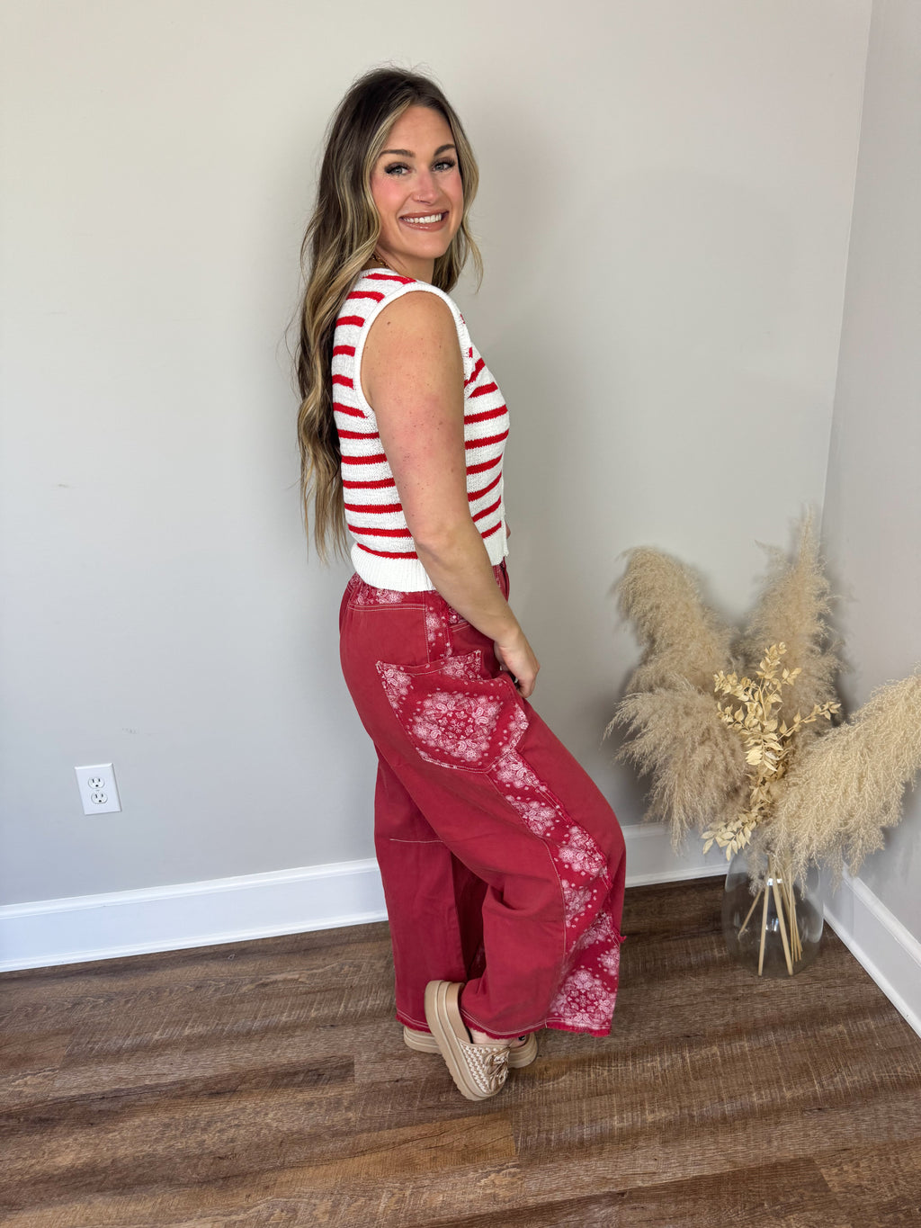 Hayley Striped Vest | Red