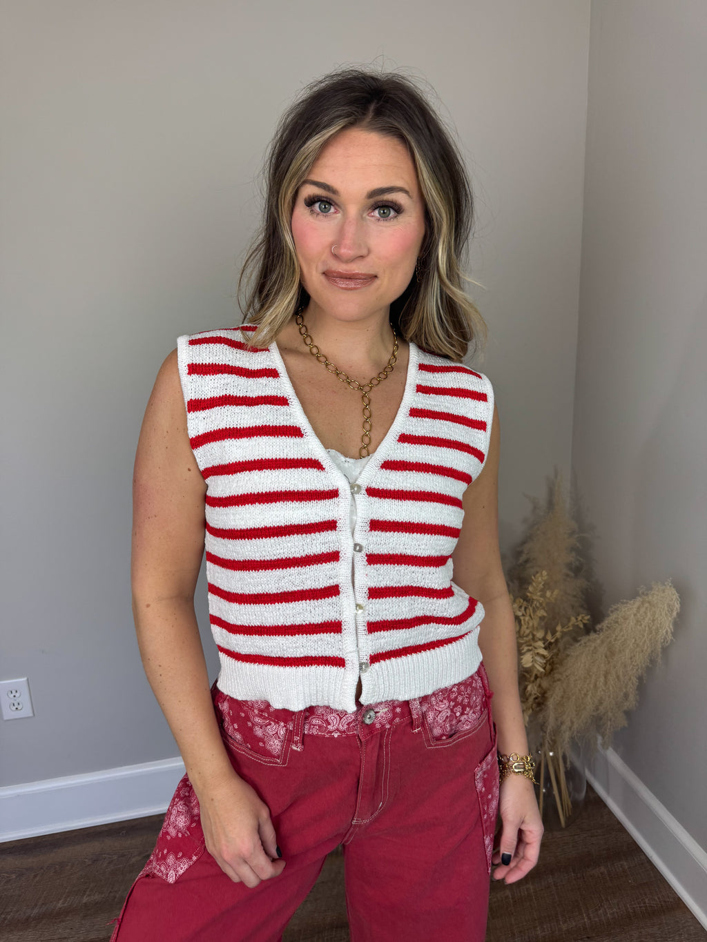 Hayley Striped Vest | Red