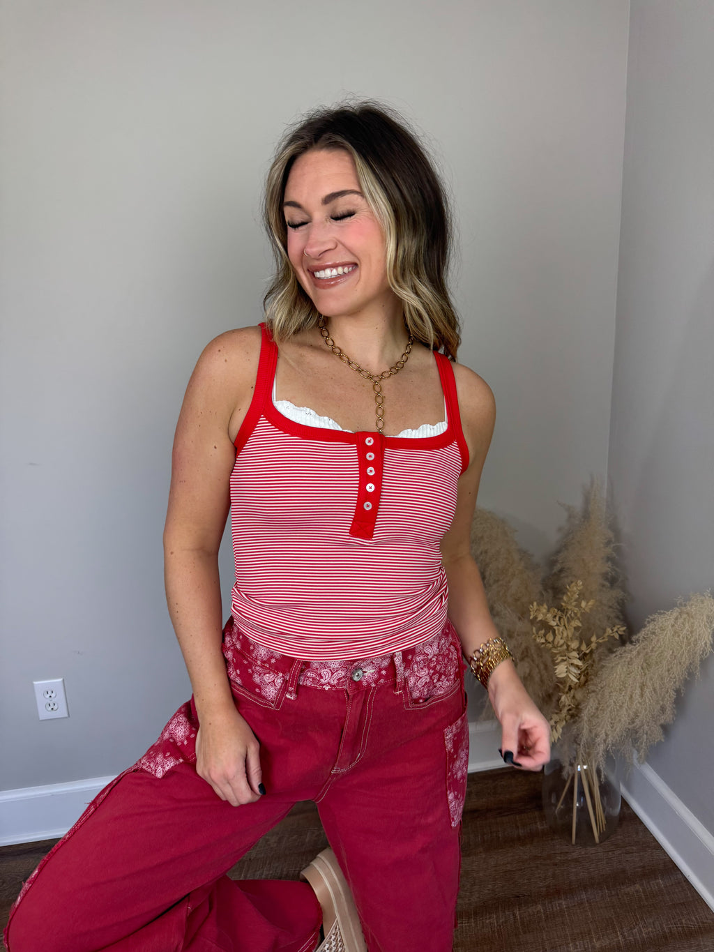 Anchor Striped Top | Red