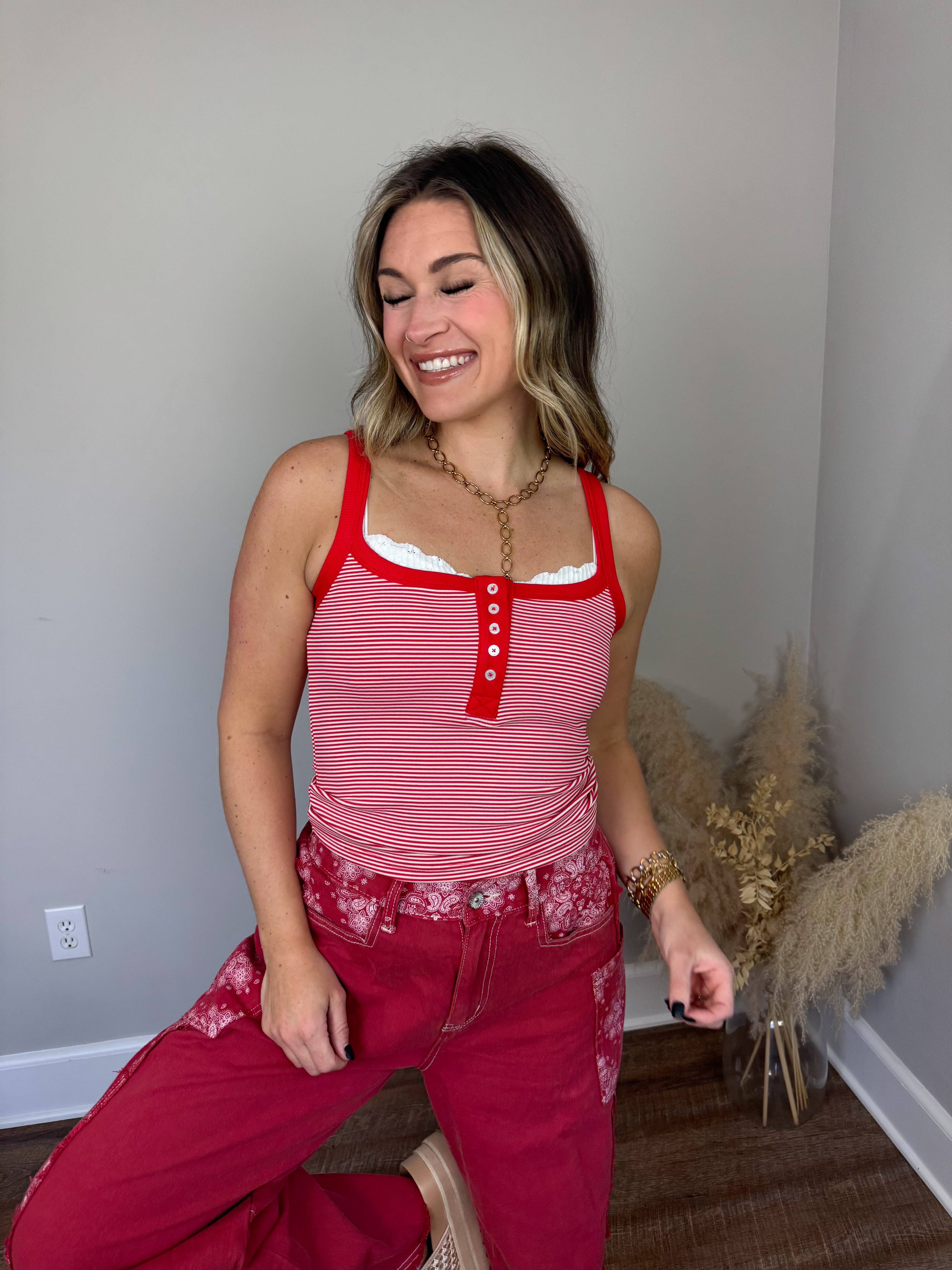 Anchor Striped Top | Red