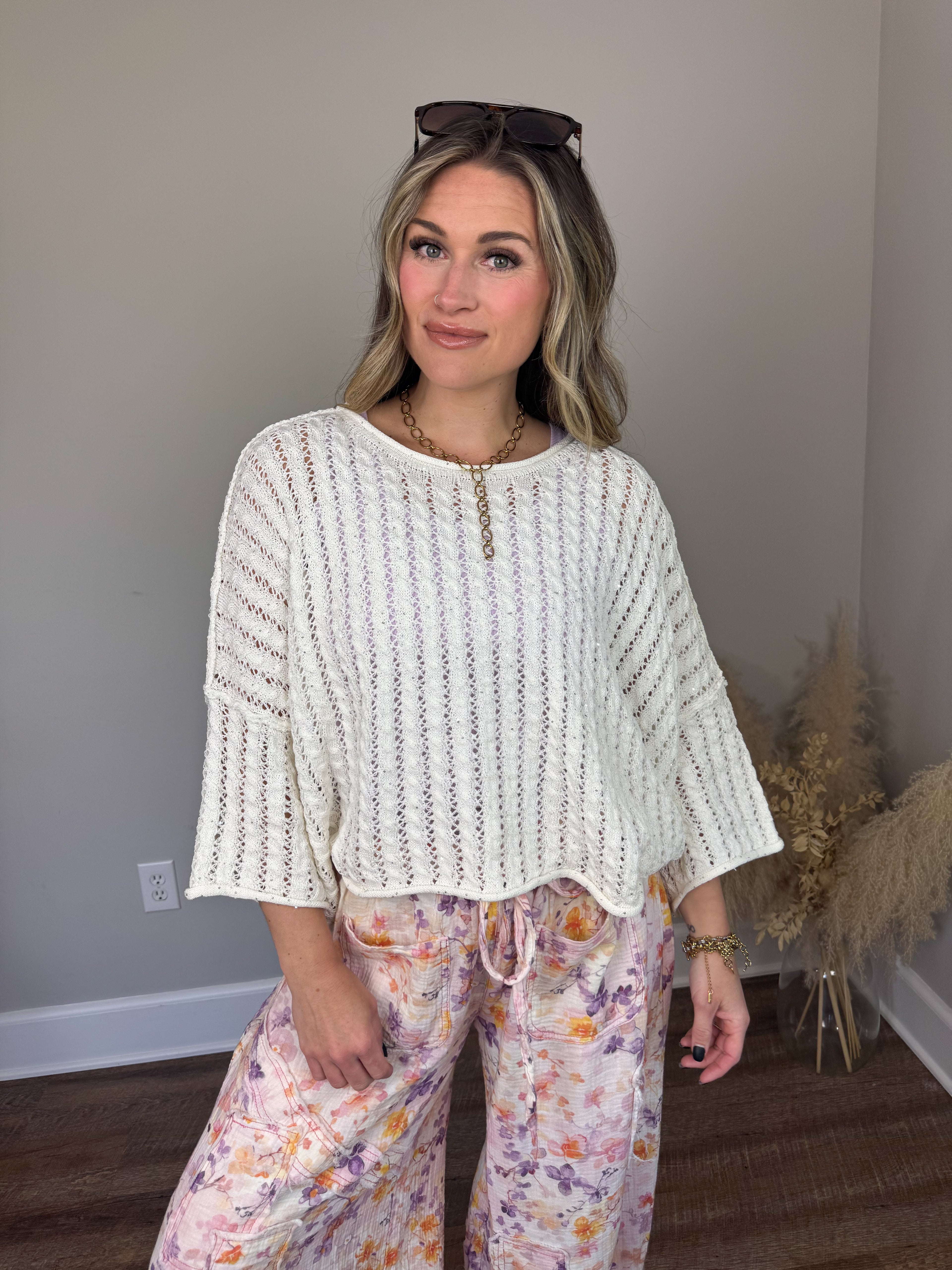 Green Eyes Crochet Sweater | Ivory
