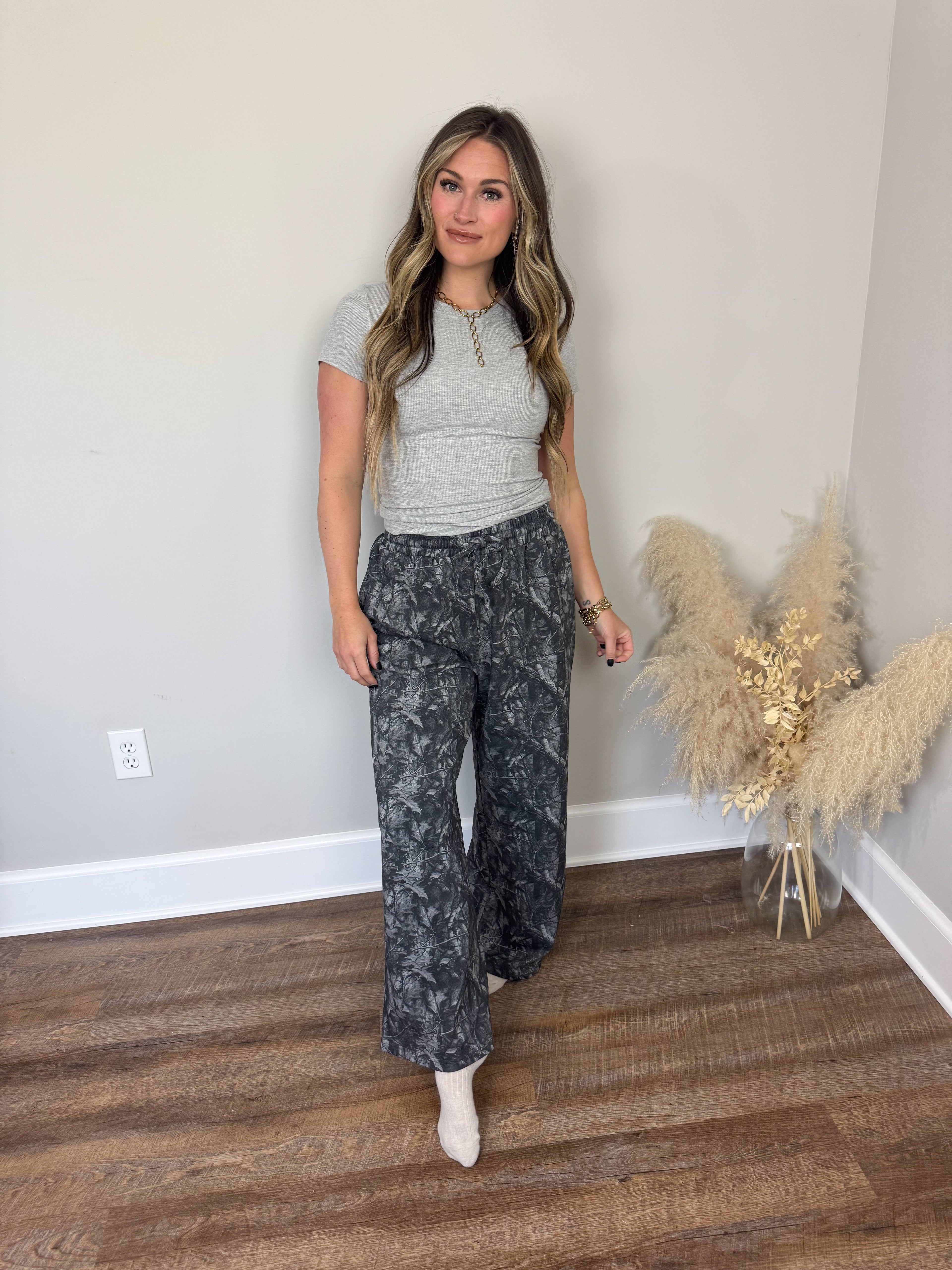 Boston Camo Wide Leg Pants | Black