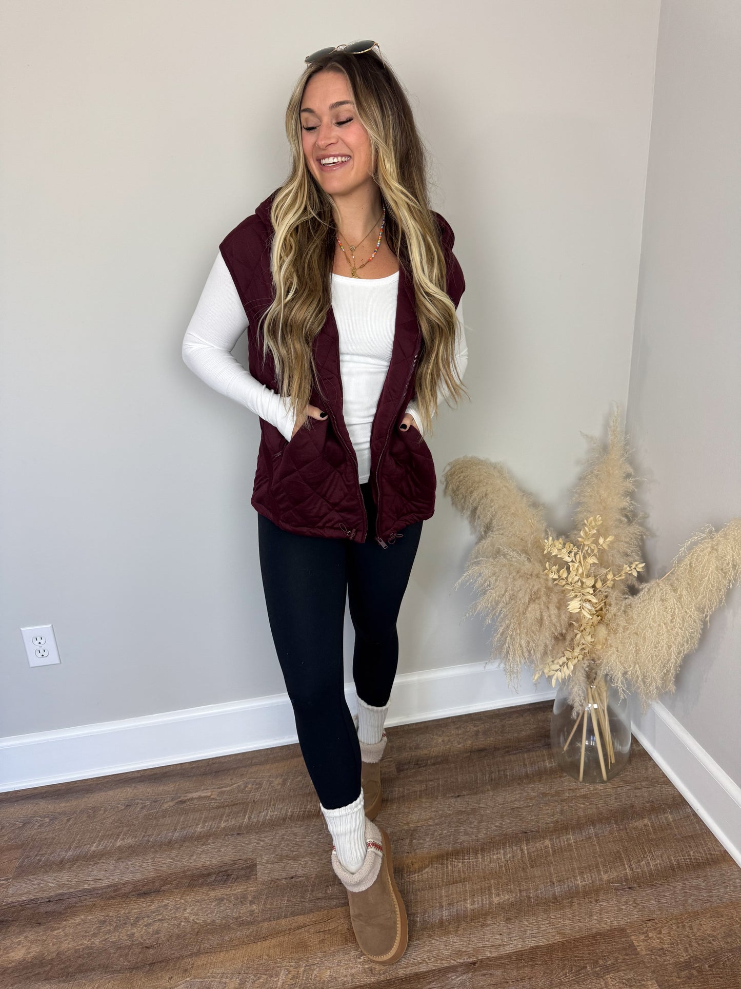 Calum Quilted Vest | Dark Cherry