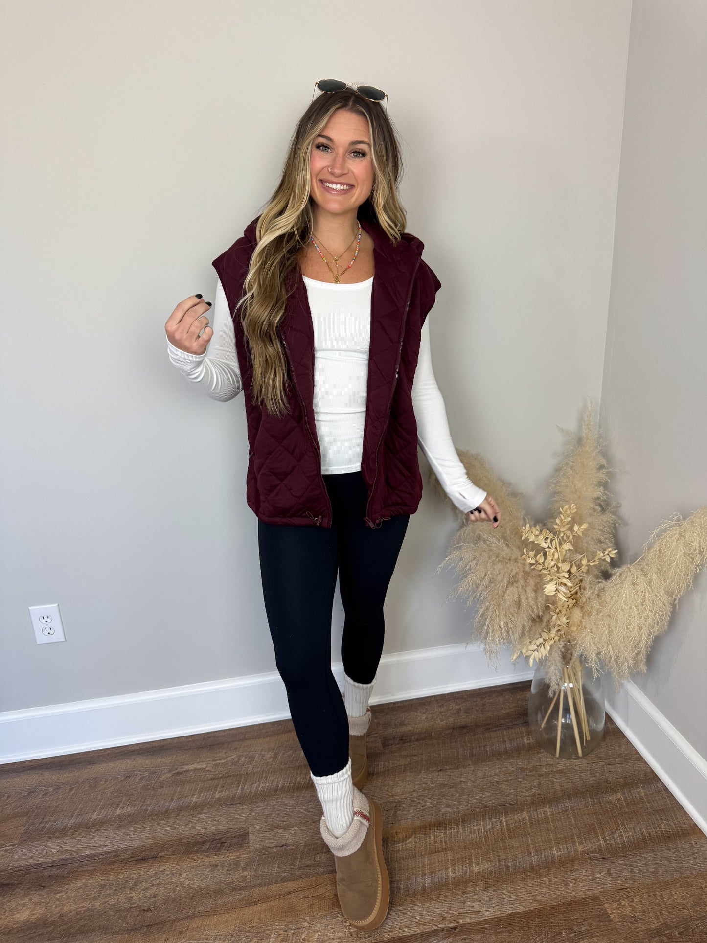 Calum Quilted Vest | Dark Cherry