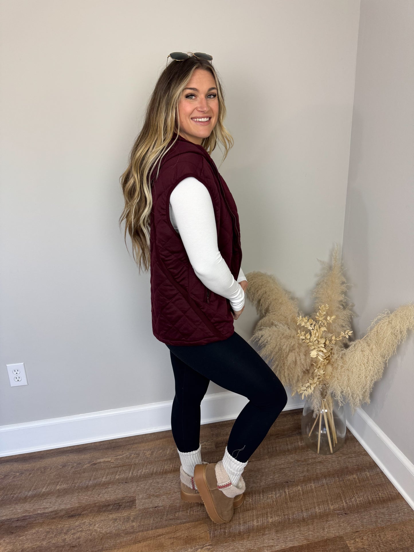 Calum Quilted Vest | Dark Cherry