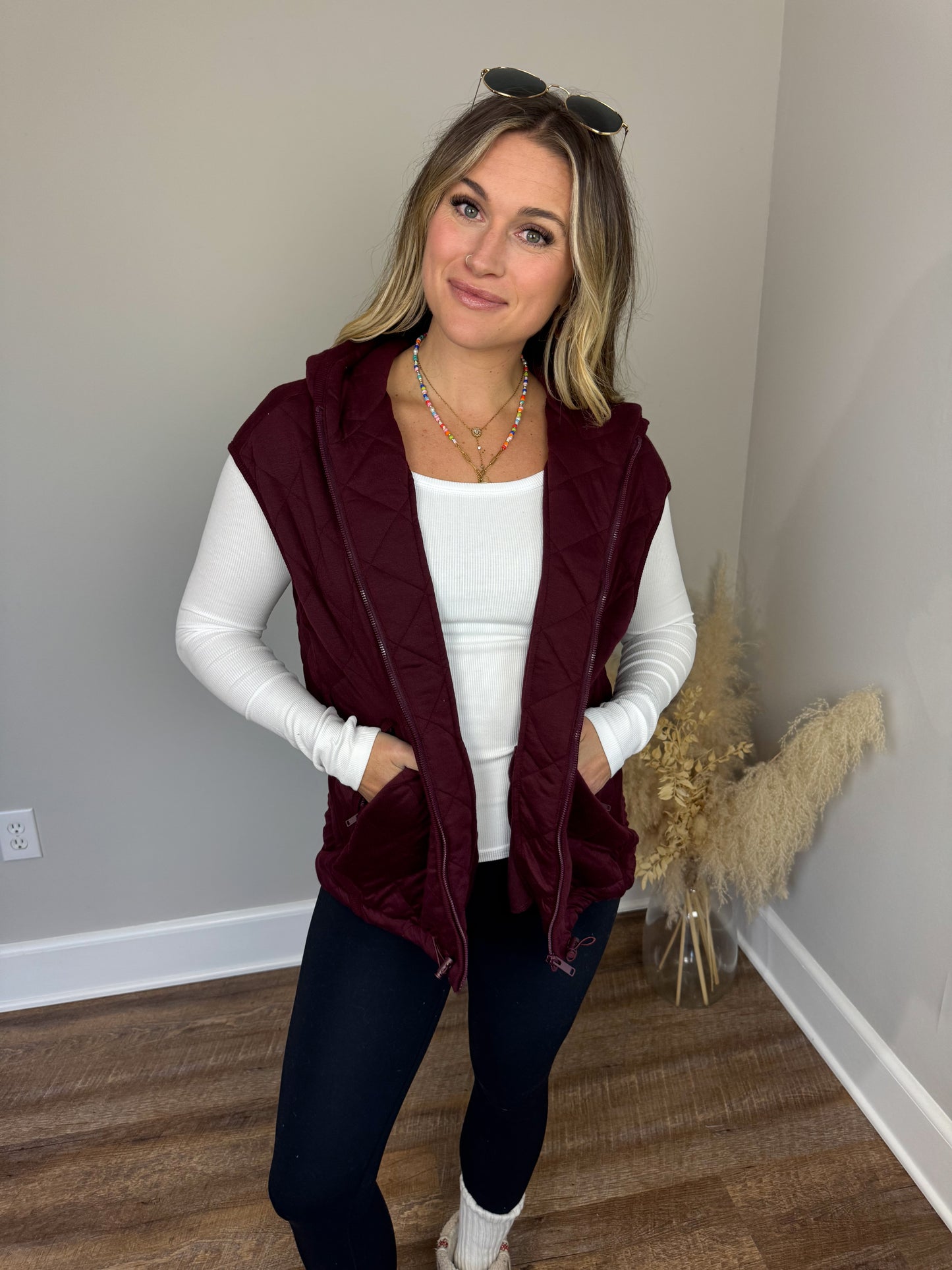 Calum Quilted Vest | Dark Cherry