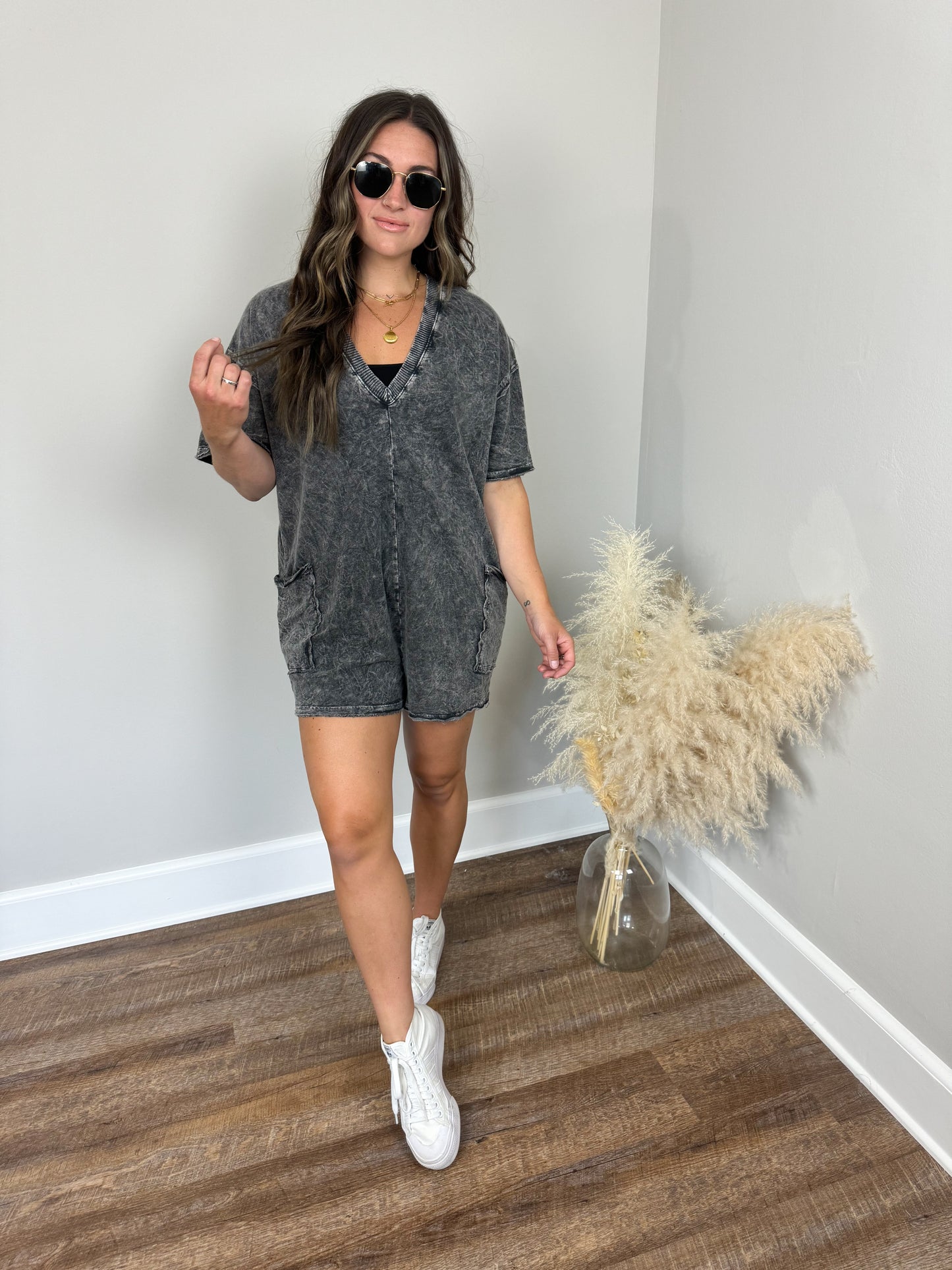 Austin Washed Romper | Black