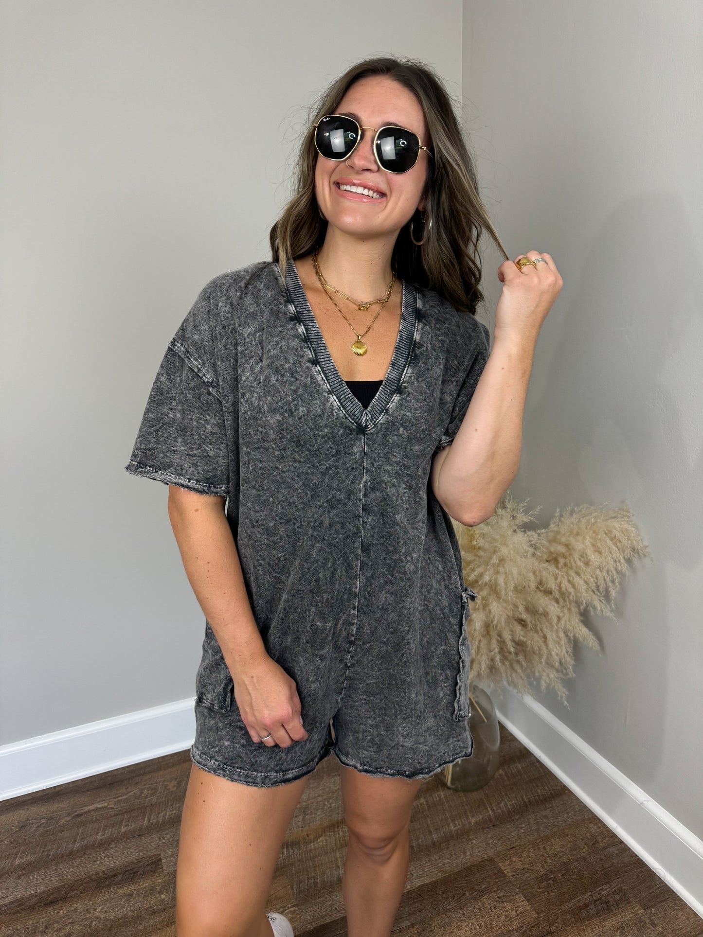 Austin Washed Romper | Black