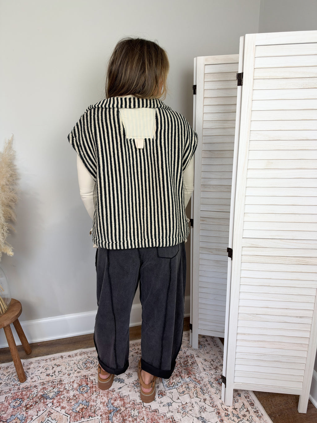 Cabin Stripe Fleece Vest | Tan/Black