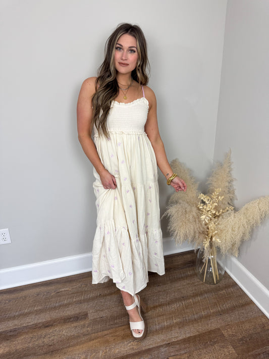 Golden Hour Embroidered Dress | Creme FINAL SALE