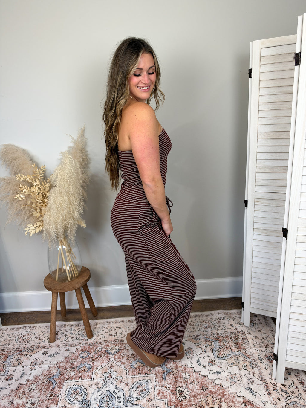 Laurel Striped Pants | Burgundy