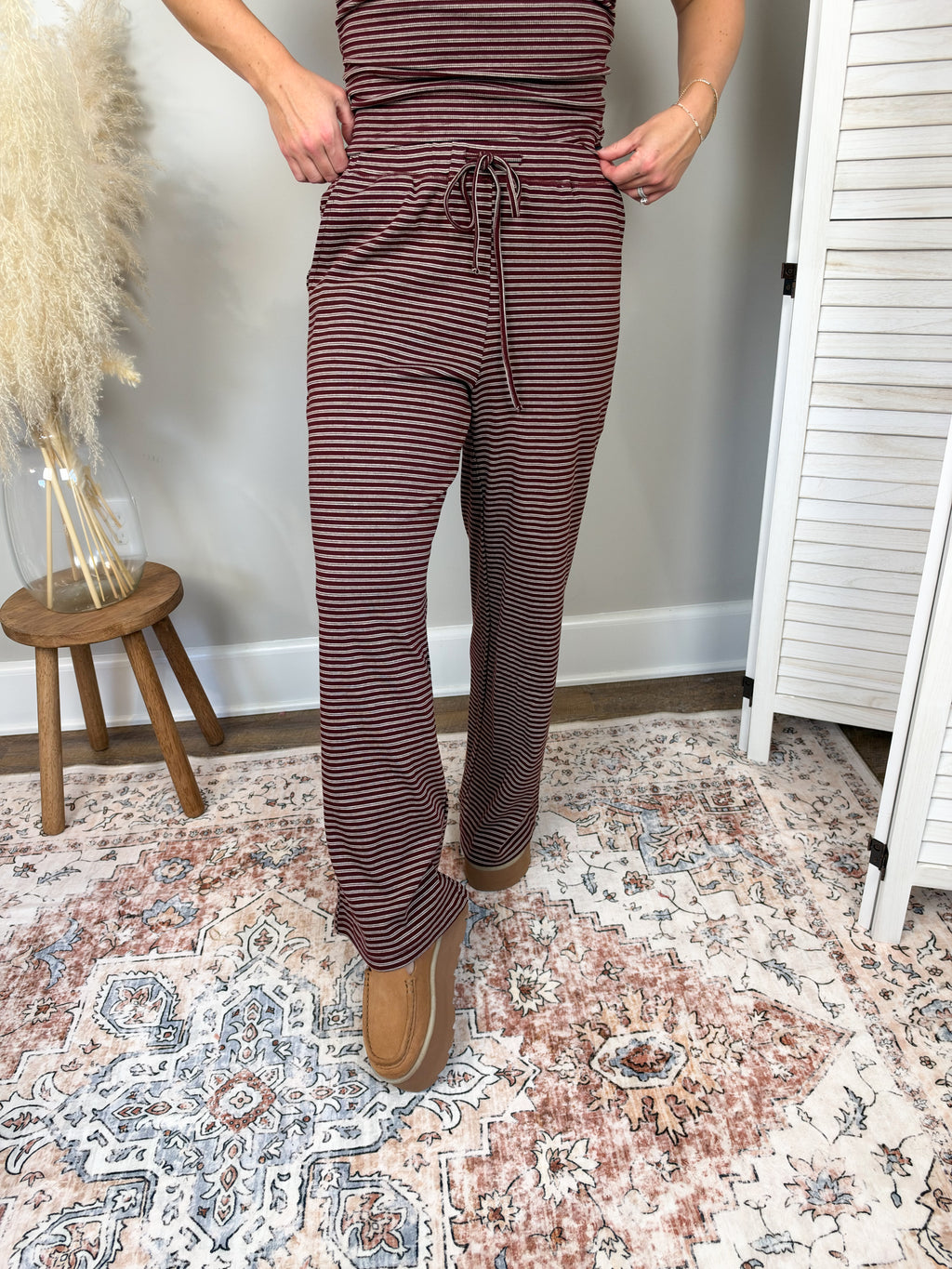 Laurel Striped Pants | Burgundy
