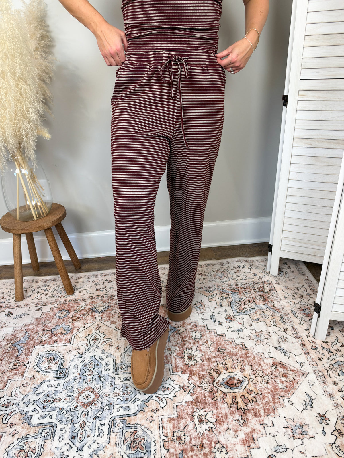 Laurel Striped Pants | Burgundy