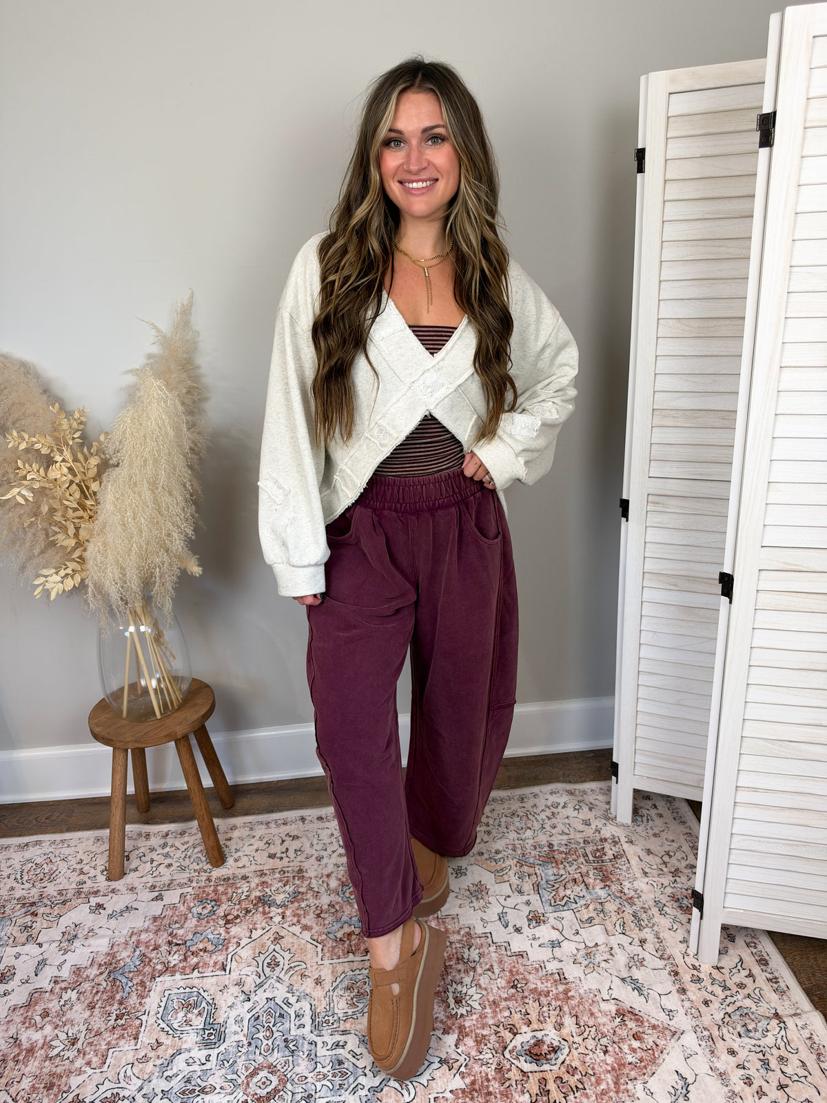 Cozy Canyon Barrel Leg Pants | Burgundy