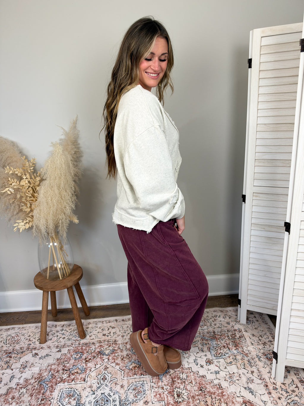 Cozy Canyon Barrel Leg Pants | Burgundy