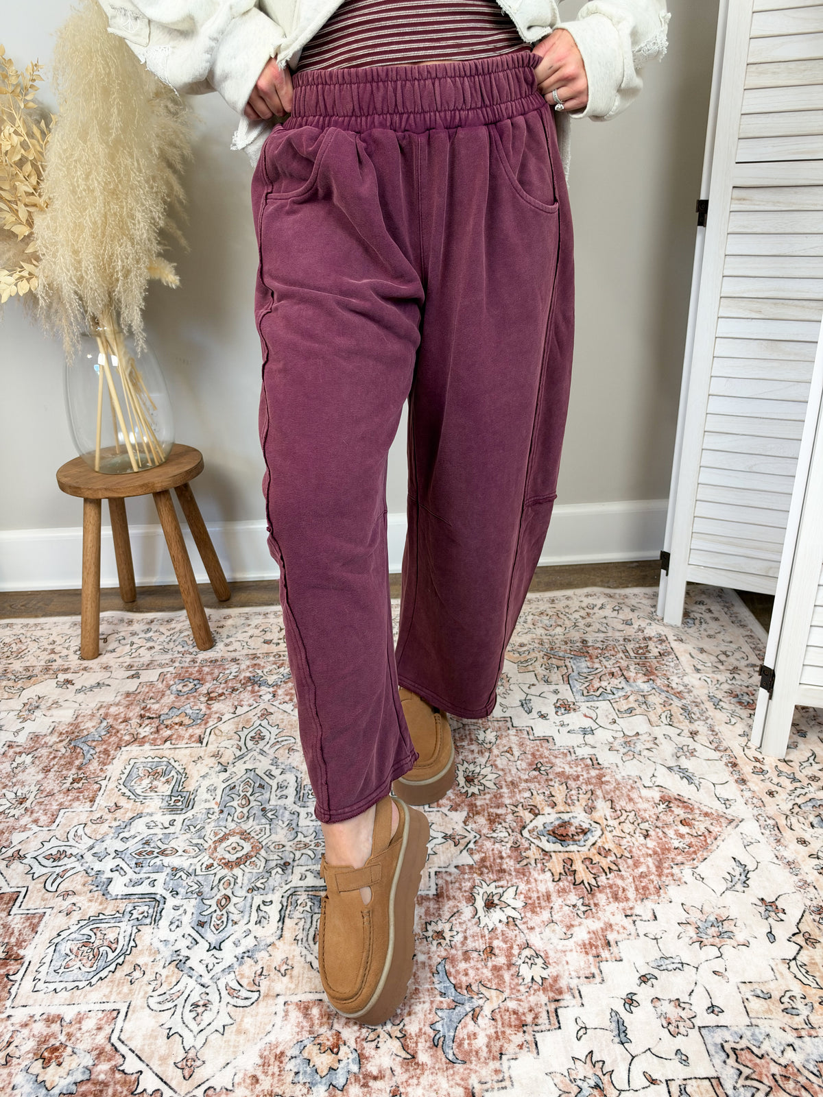 Cozy Canyon Barrel Leg Pants | Burgundy