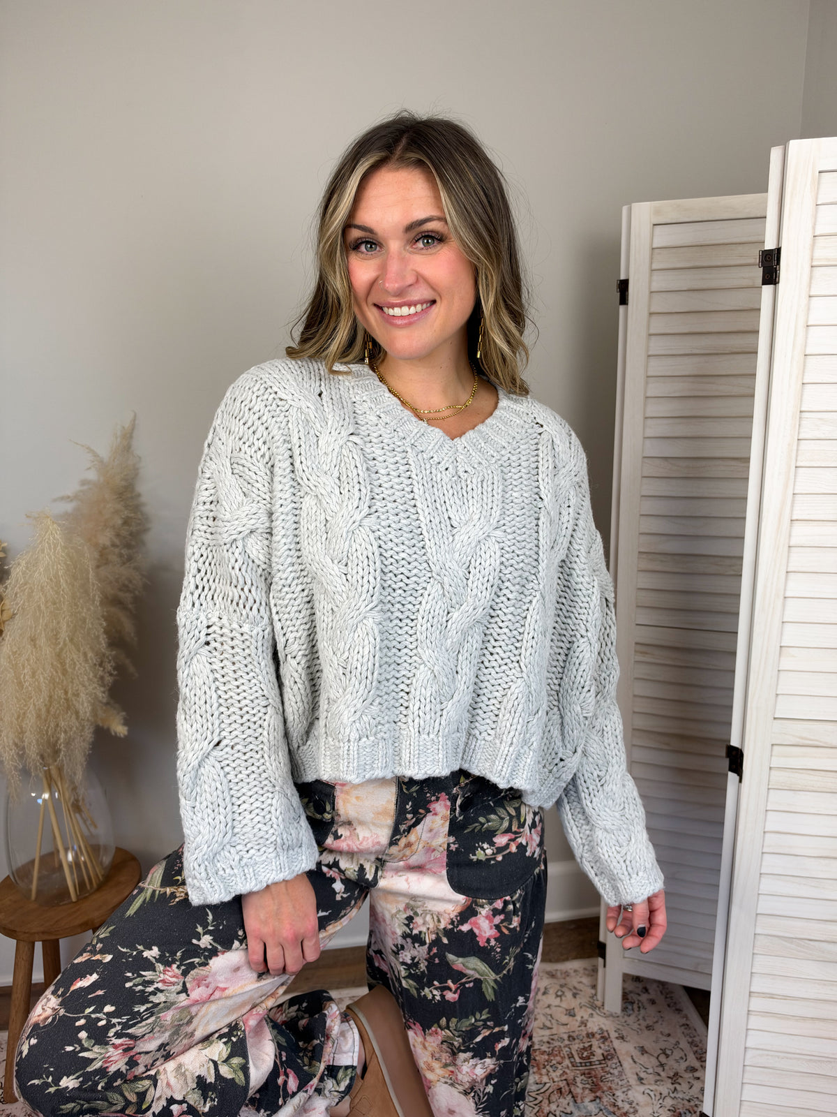 Hayride Cable Knit Sweater | Gray